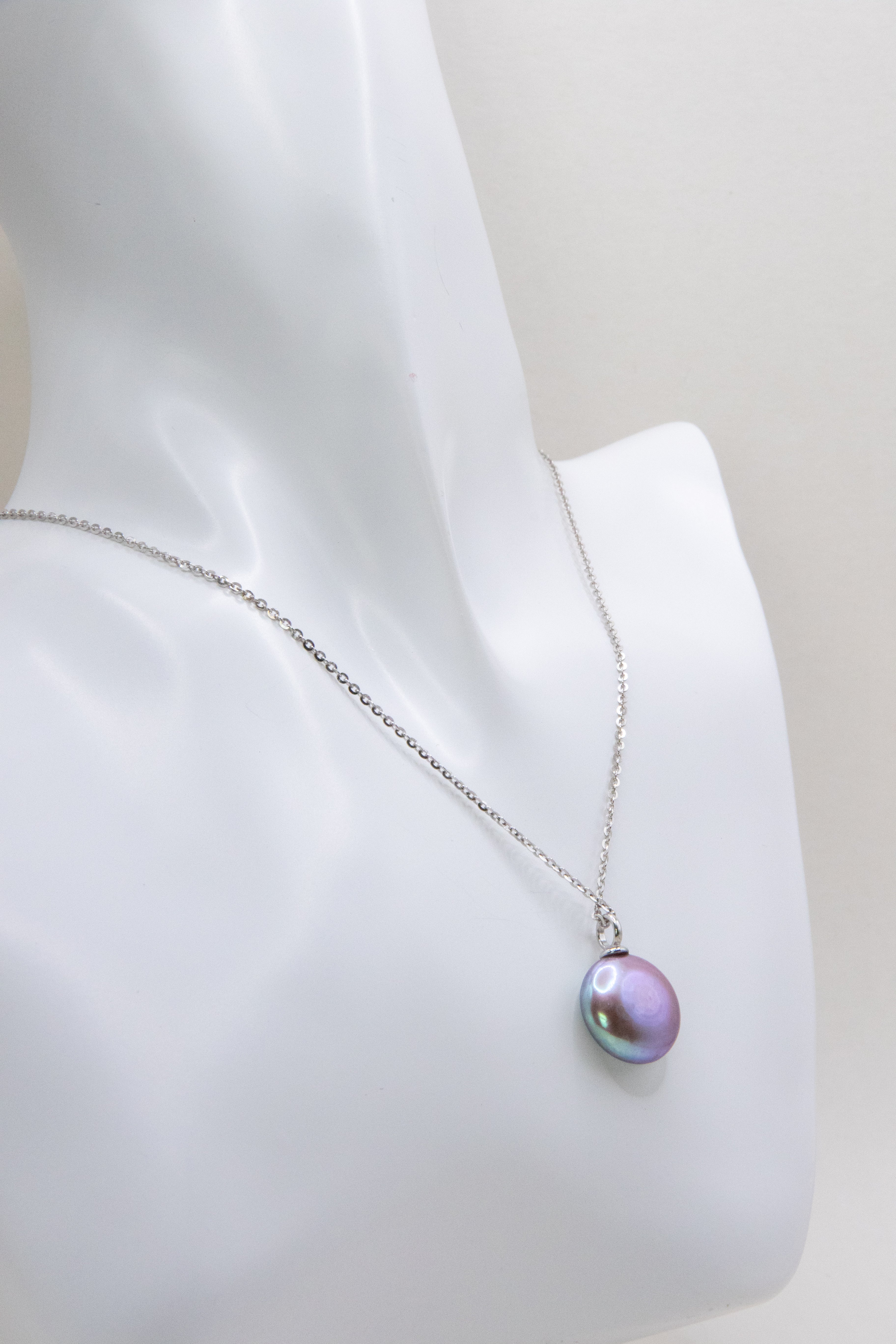 excellent level-super metallic green button pearl necklace