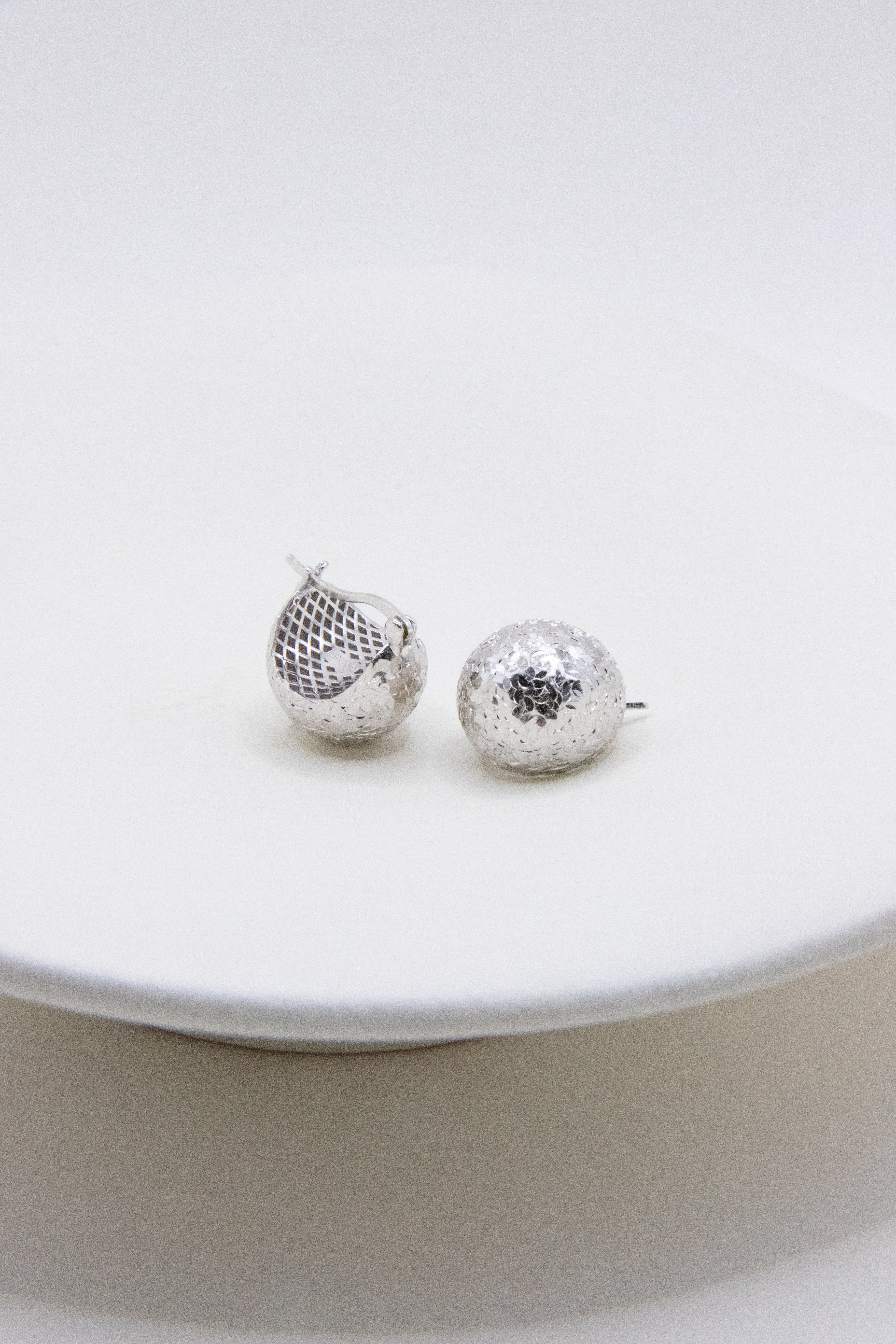 Disco Ball- Shiny silver earring