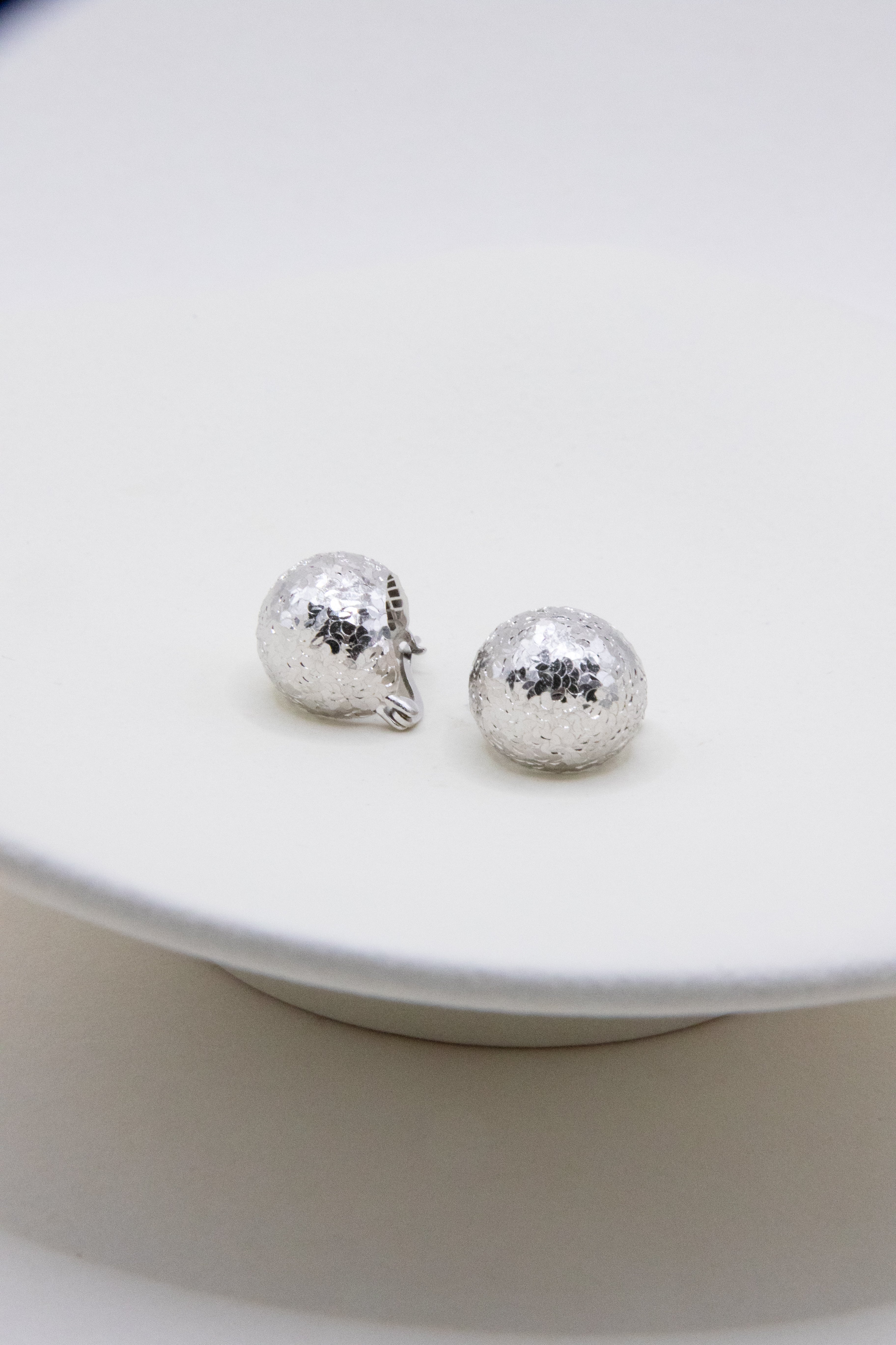 Disco Ball- Shiny silver earring