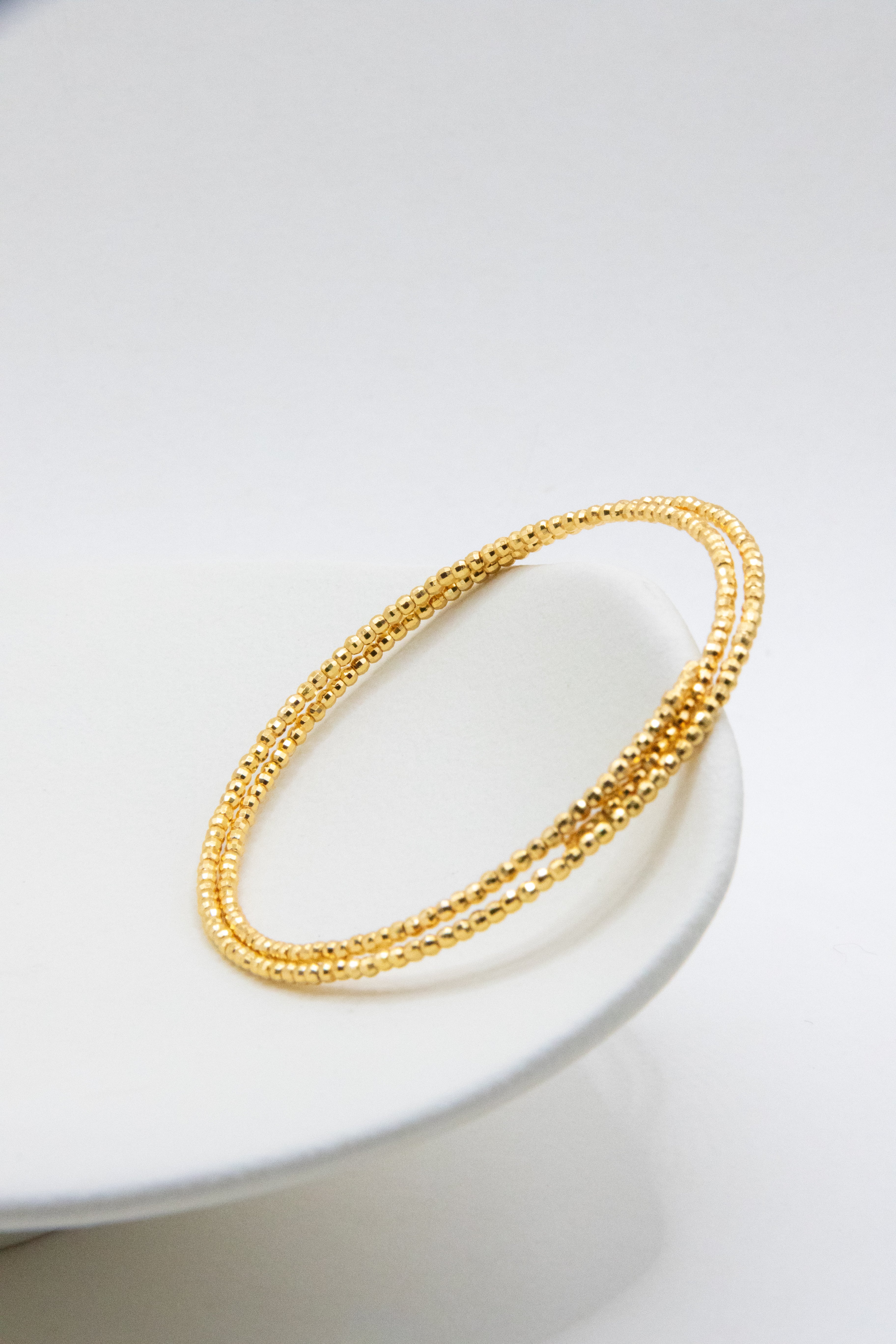 Triple Wrap Faceted Gold Bead Bracelet – 18K Gold-Plated 925 Silver – Light & Elegant