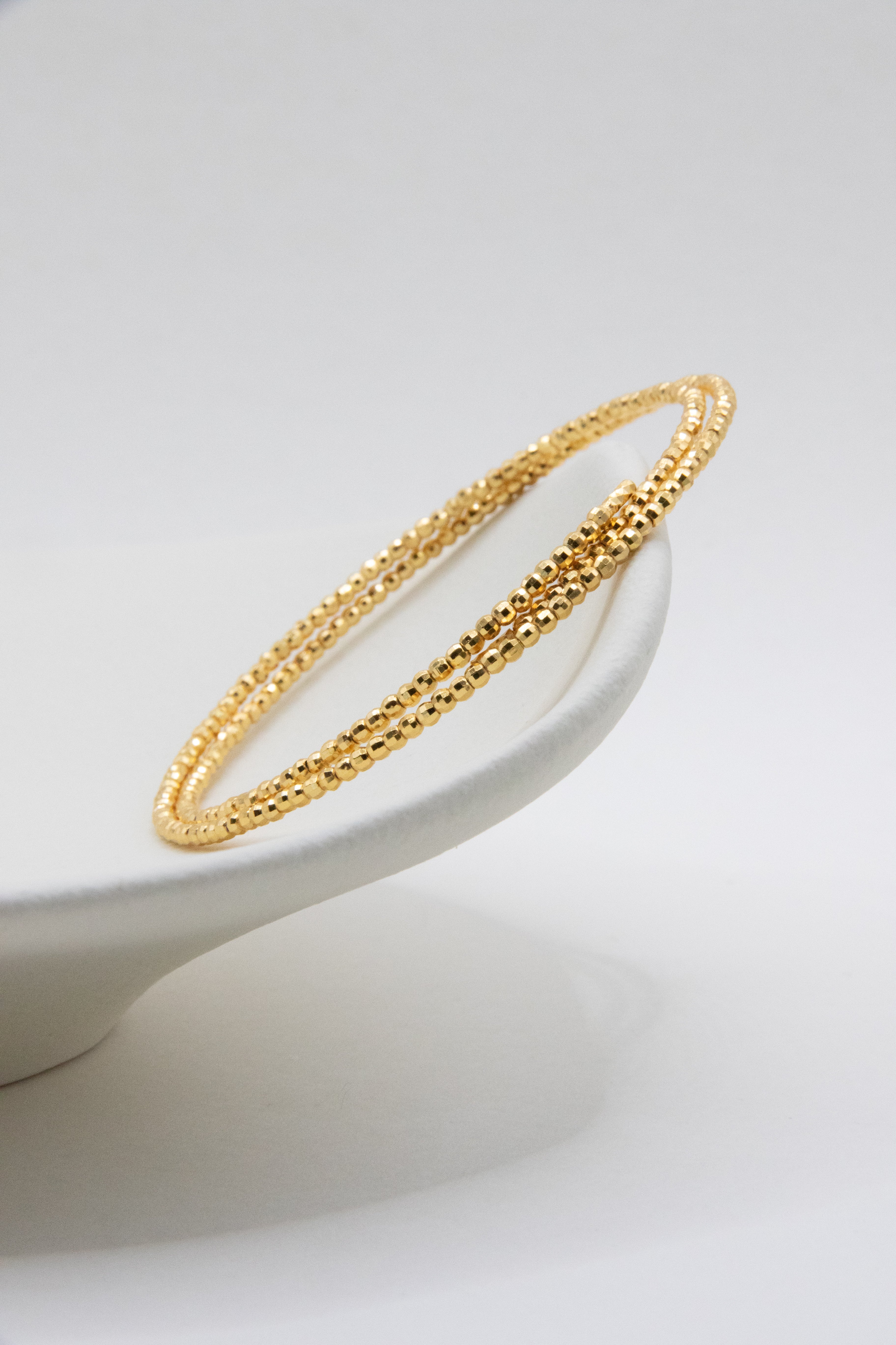 Triple Wrap Faceted Gold Bead Bracelet – 18K Gold-Plated 925 Silver – Light & Elegant