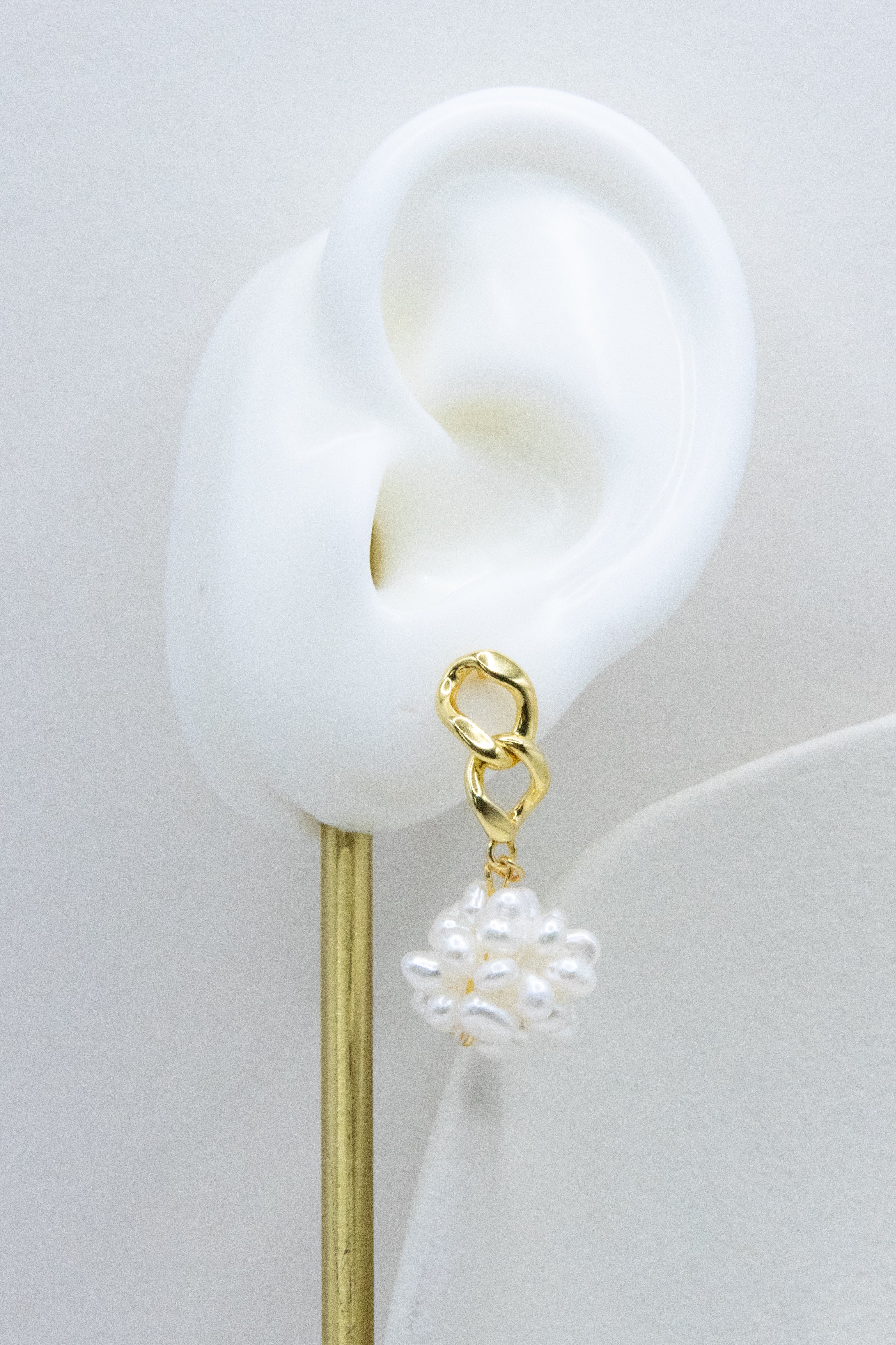 Eternal Summer Earrings – Handwoven Hydrangea Pearl Balls – Lightweight Gold-Plated Silver Hooks