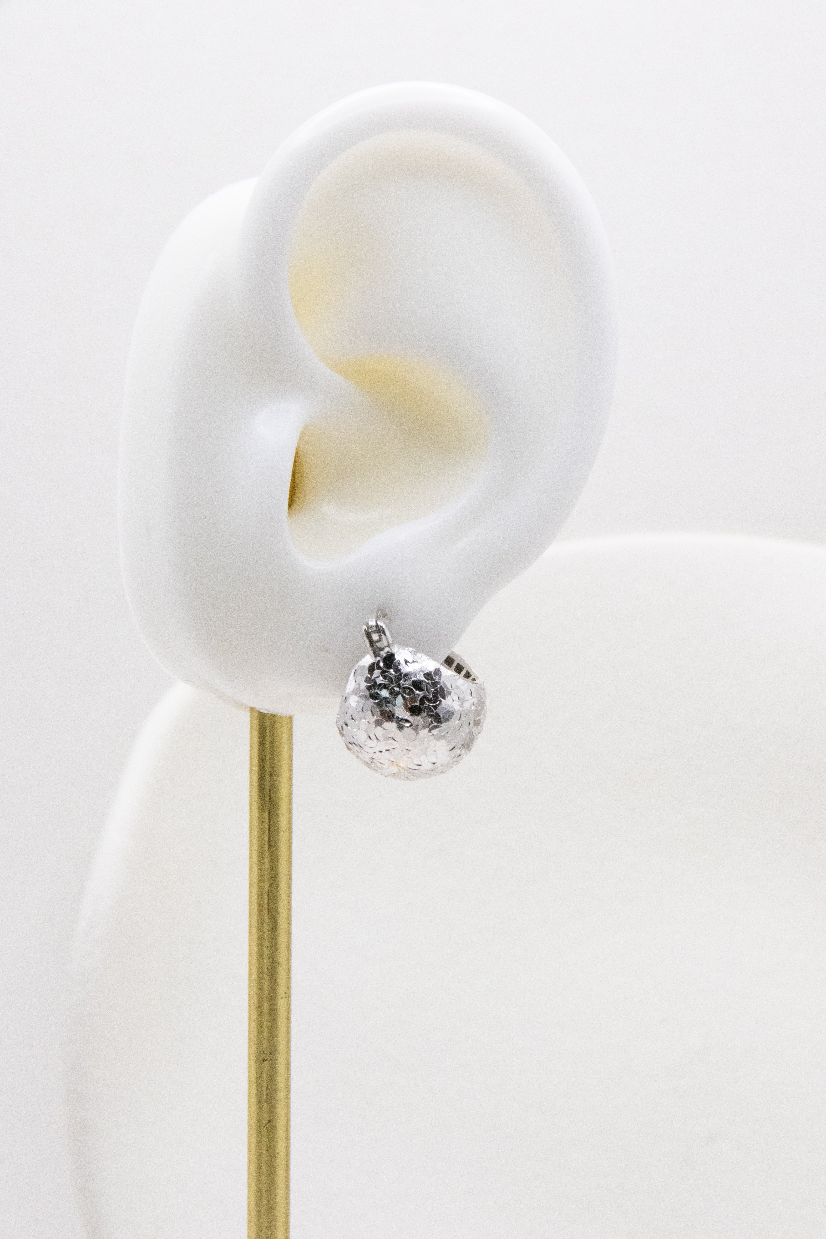 Disco Ball- Shiny silver earring
