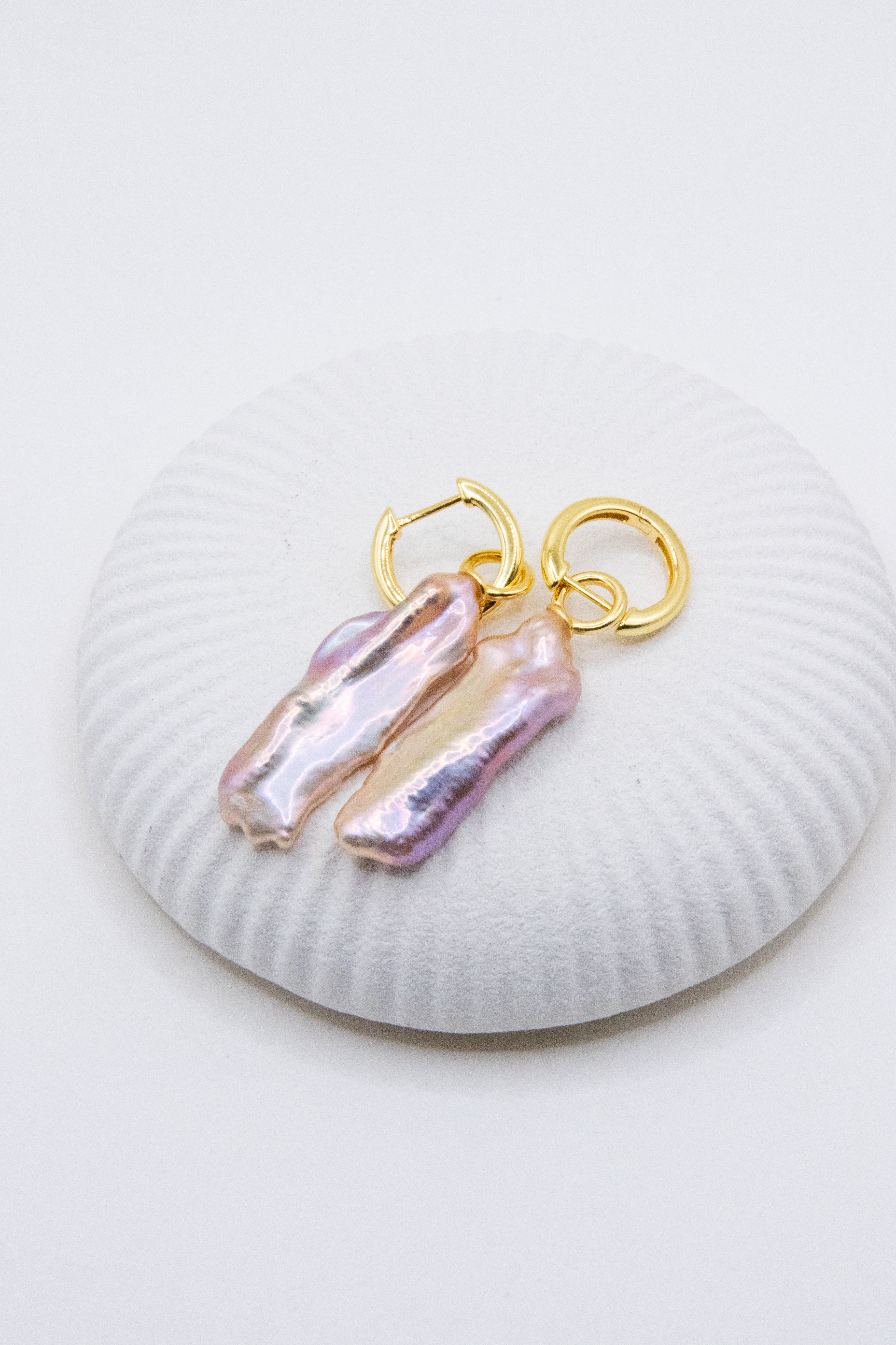 Rare Oversized Seedless Pipa Baroque Pearl Earrings – Detachable Silver-Gold Hoops – 3 Ways to Wear