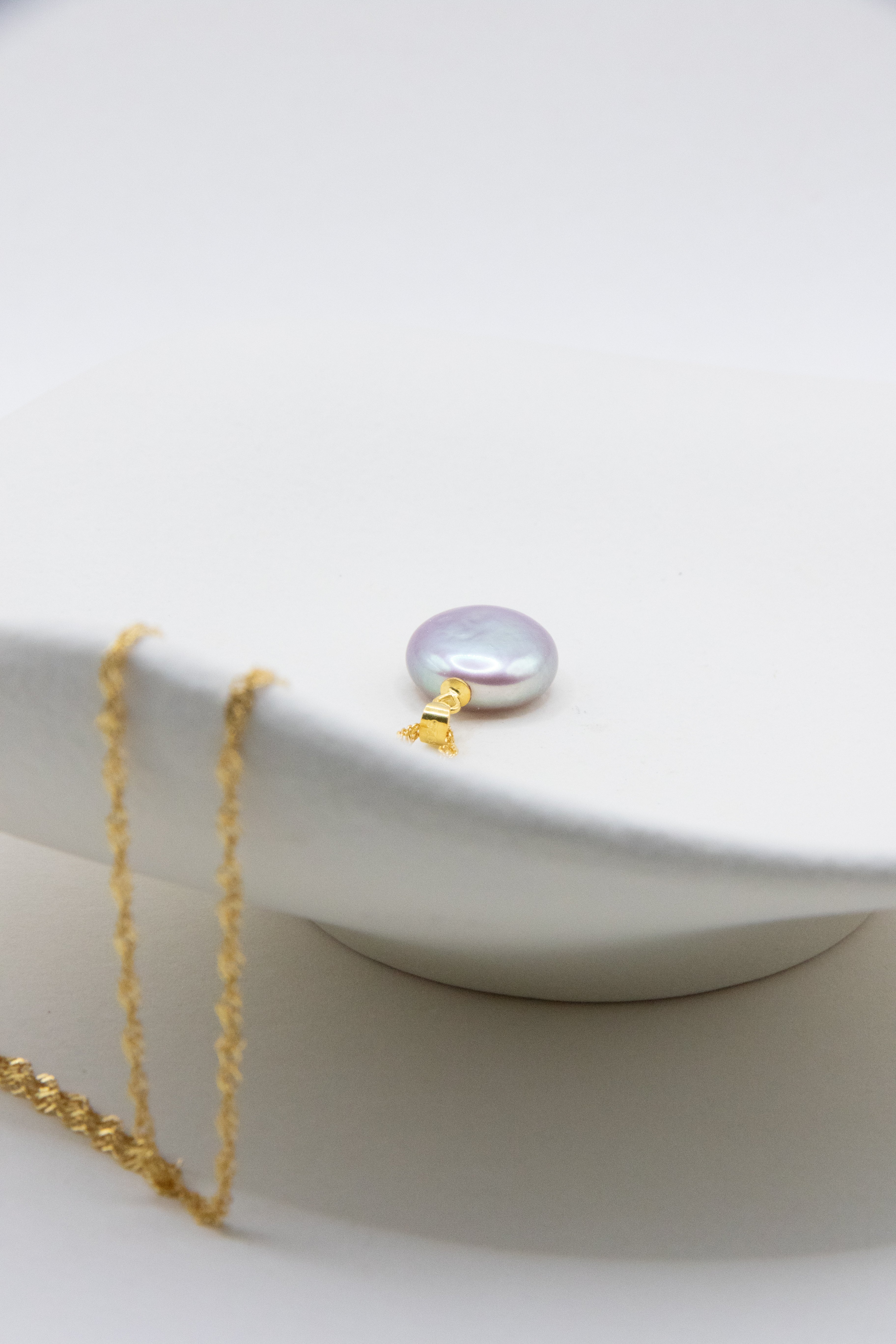 Lavender Mint Button Pearl Necklace – Soft Purple Freshwater Pearl on Gold-Plated Silver Chain