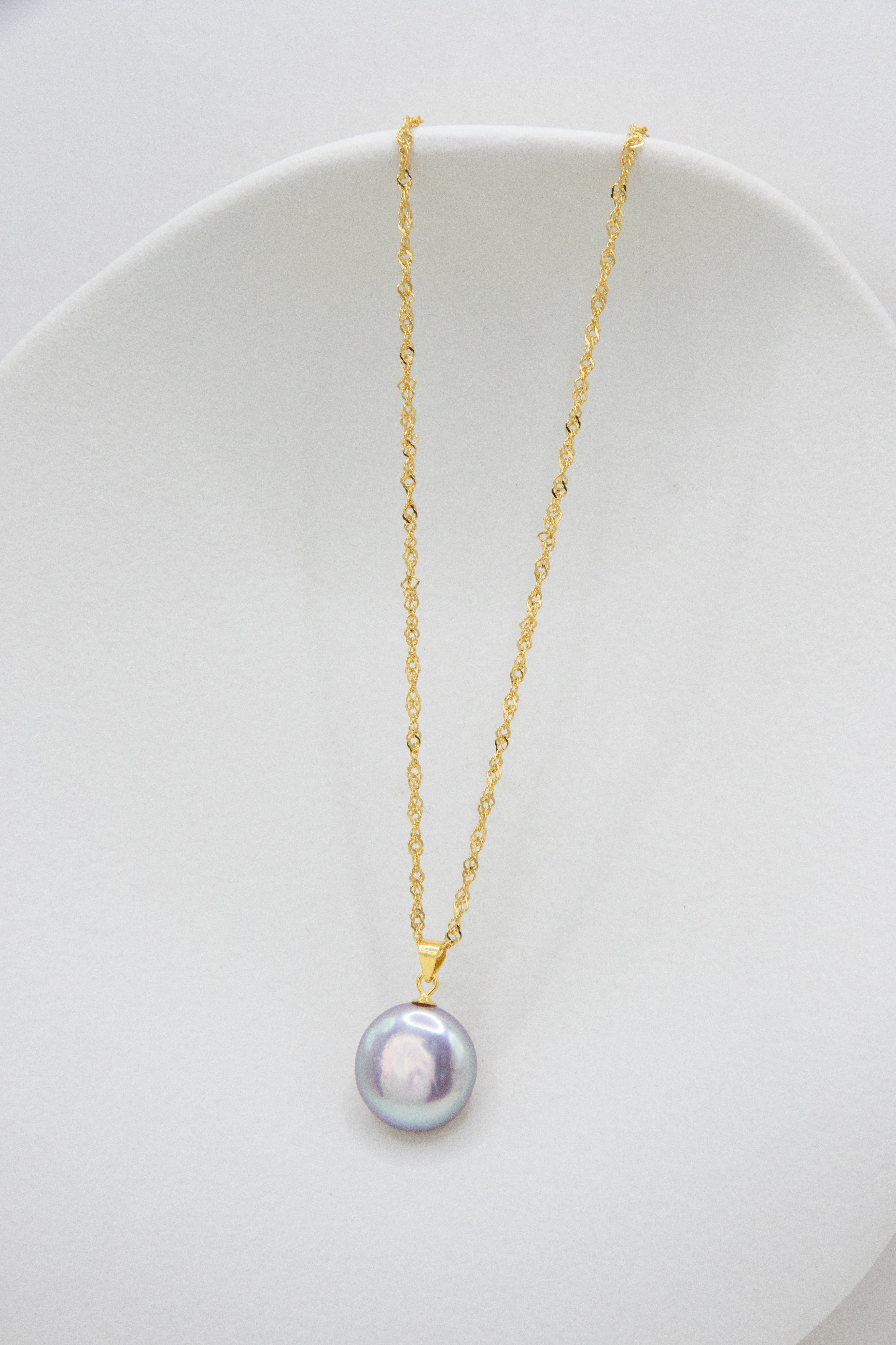 Lavender Mint Button Pearl Necklace – Soft Purple Freshwater Pearl on Gold-Plated Silver Chain