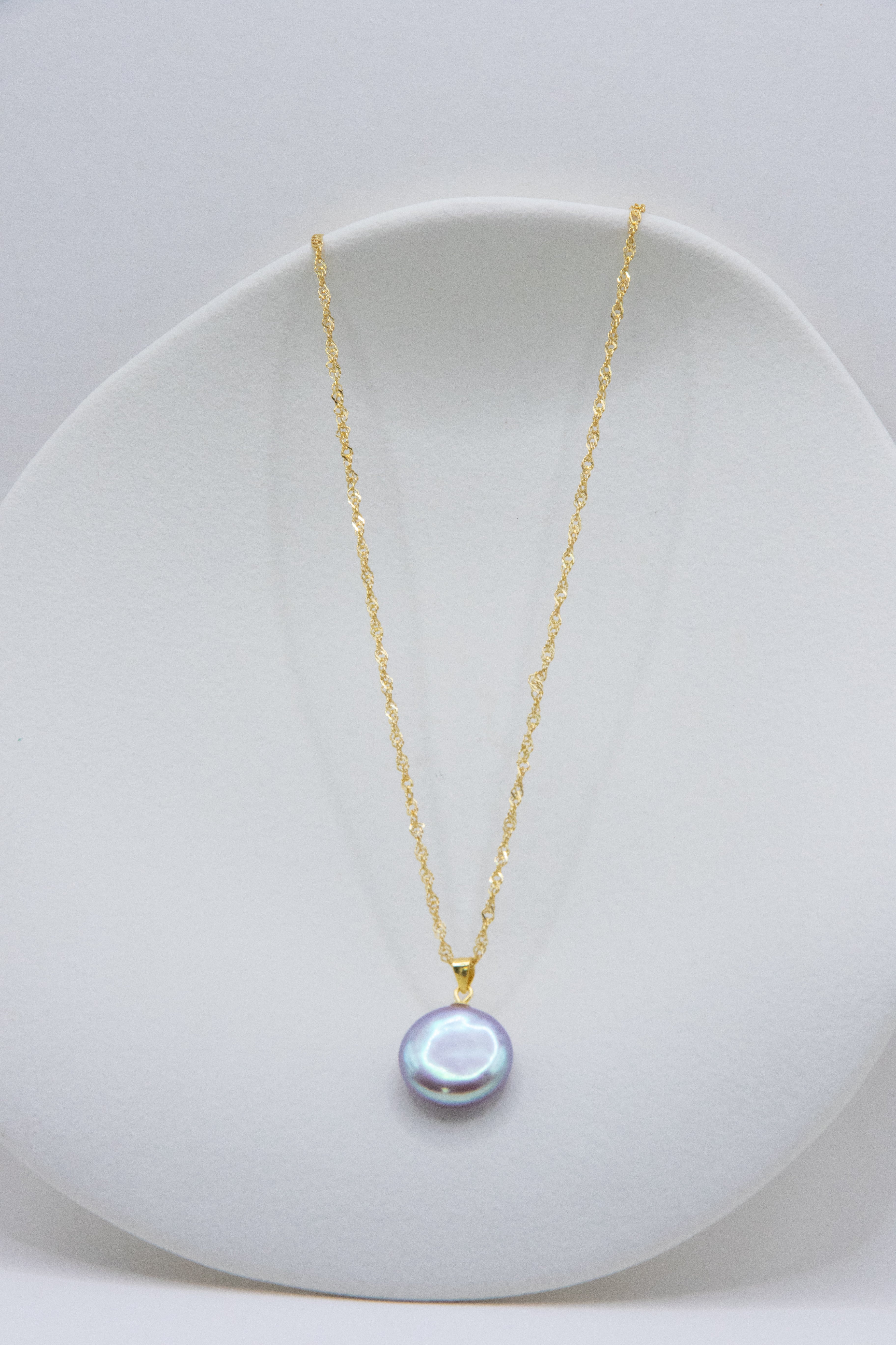 Mint & Purple Button Pearl Necklace – Premium Freshwater Pearl on Gold-Plated Silver Chain