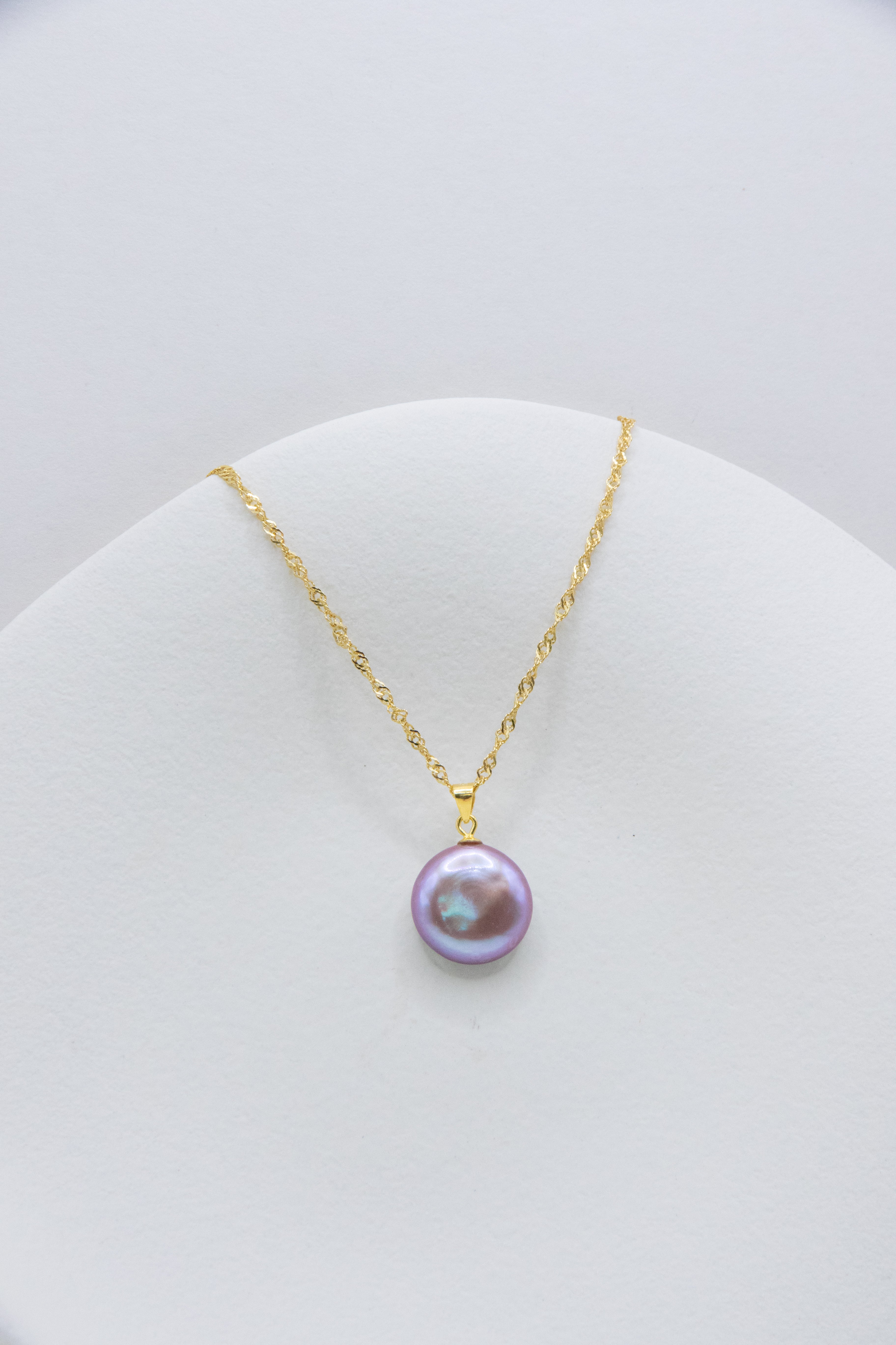 Mint & Purple Button Pearl Necklace – Premium Freshwater Pearl on Gold-Plated Silver Chain