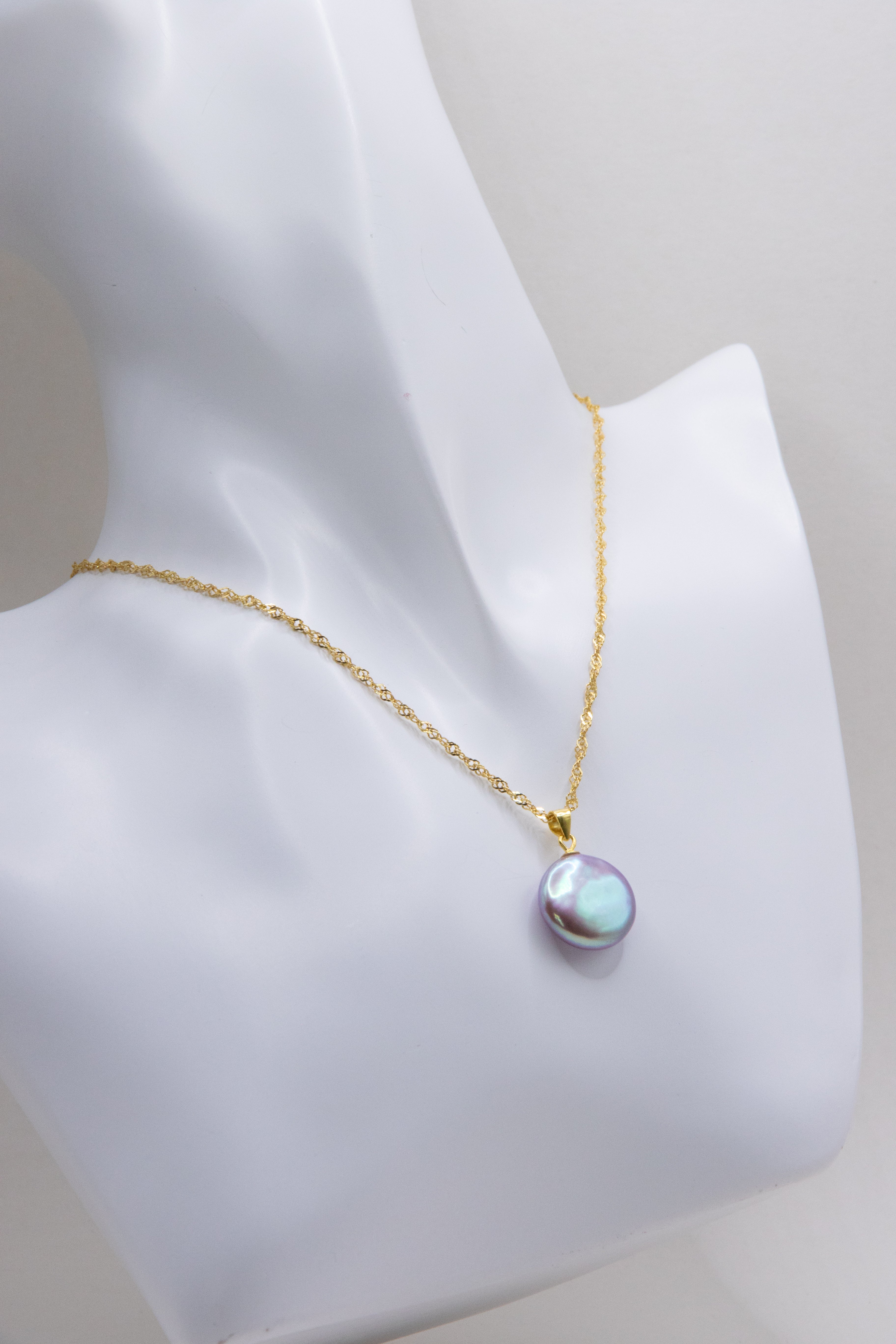 Mint & Purple Button Pearl Necklace – Premium Freshwater Pearl on Gold-Plated Silver Chain