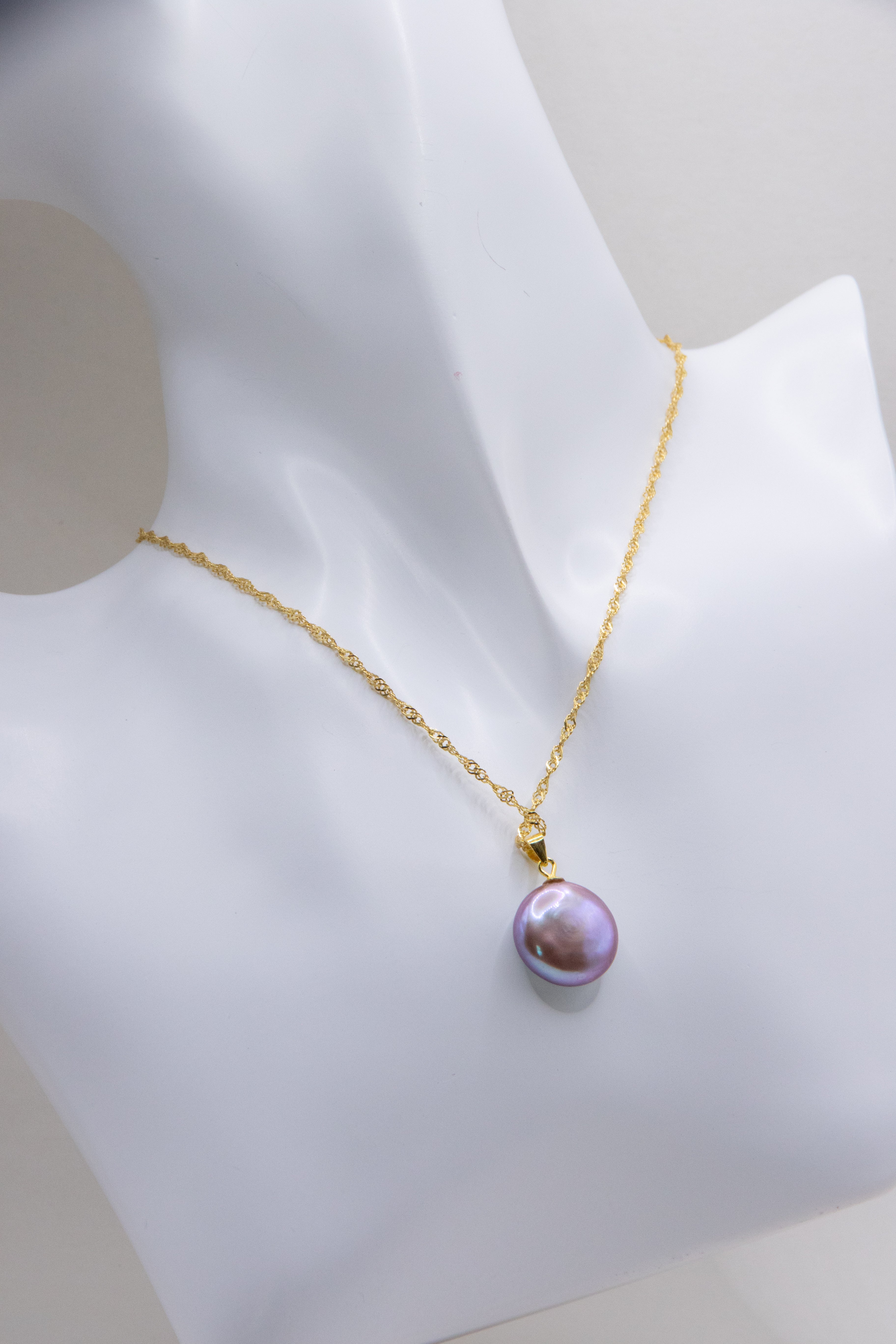 Mint & Purple Button Pearl Necklace – Premium Freshwater Pearl on Gold-Plated Silver Chain