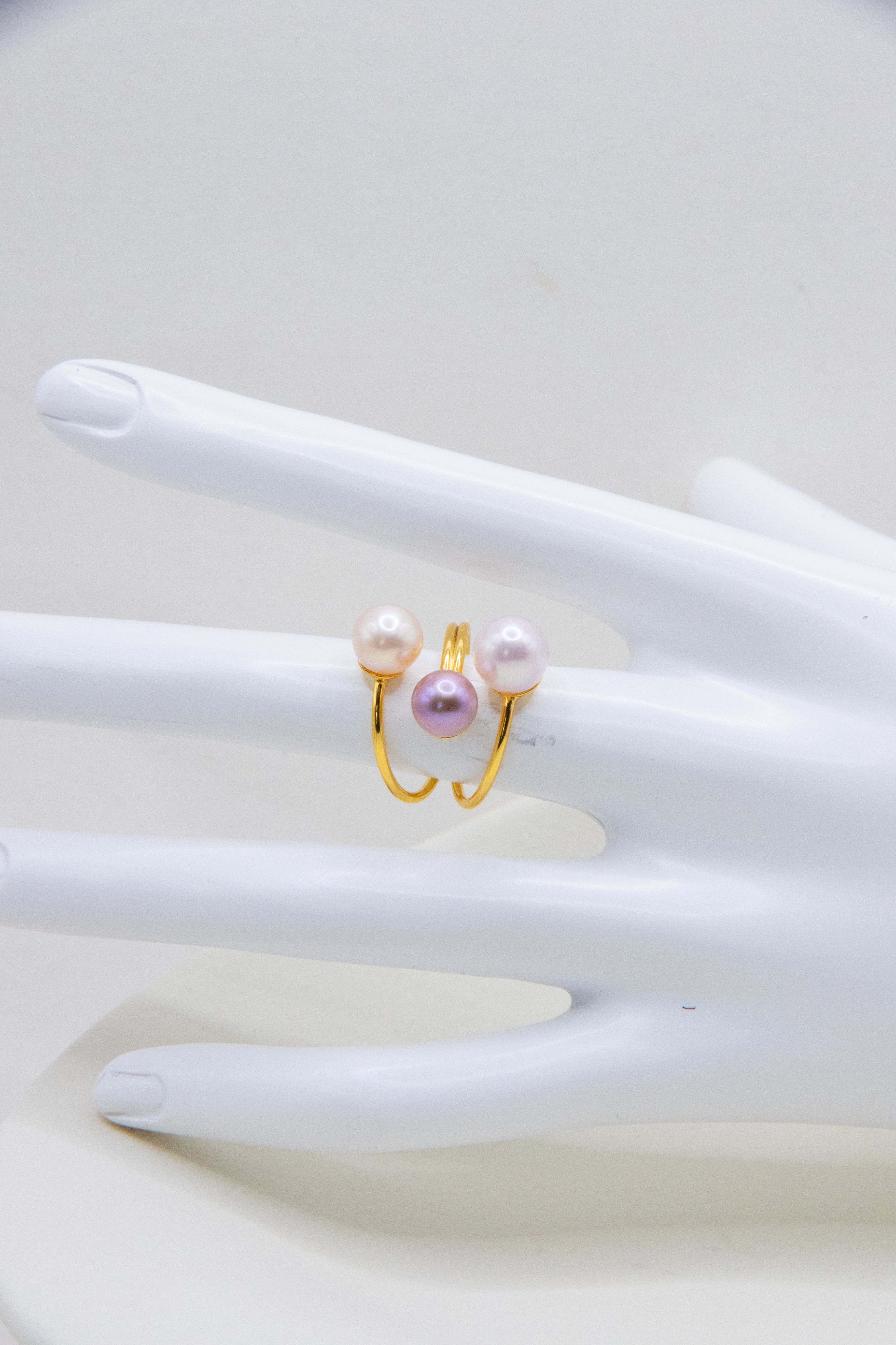 CANDY -Triple Pearl Ring – Candy Color Round Pearls on Sterling Silver