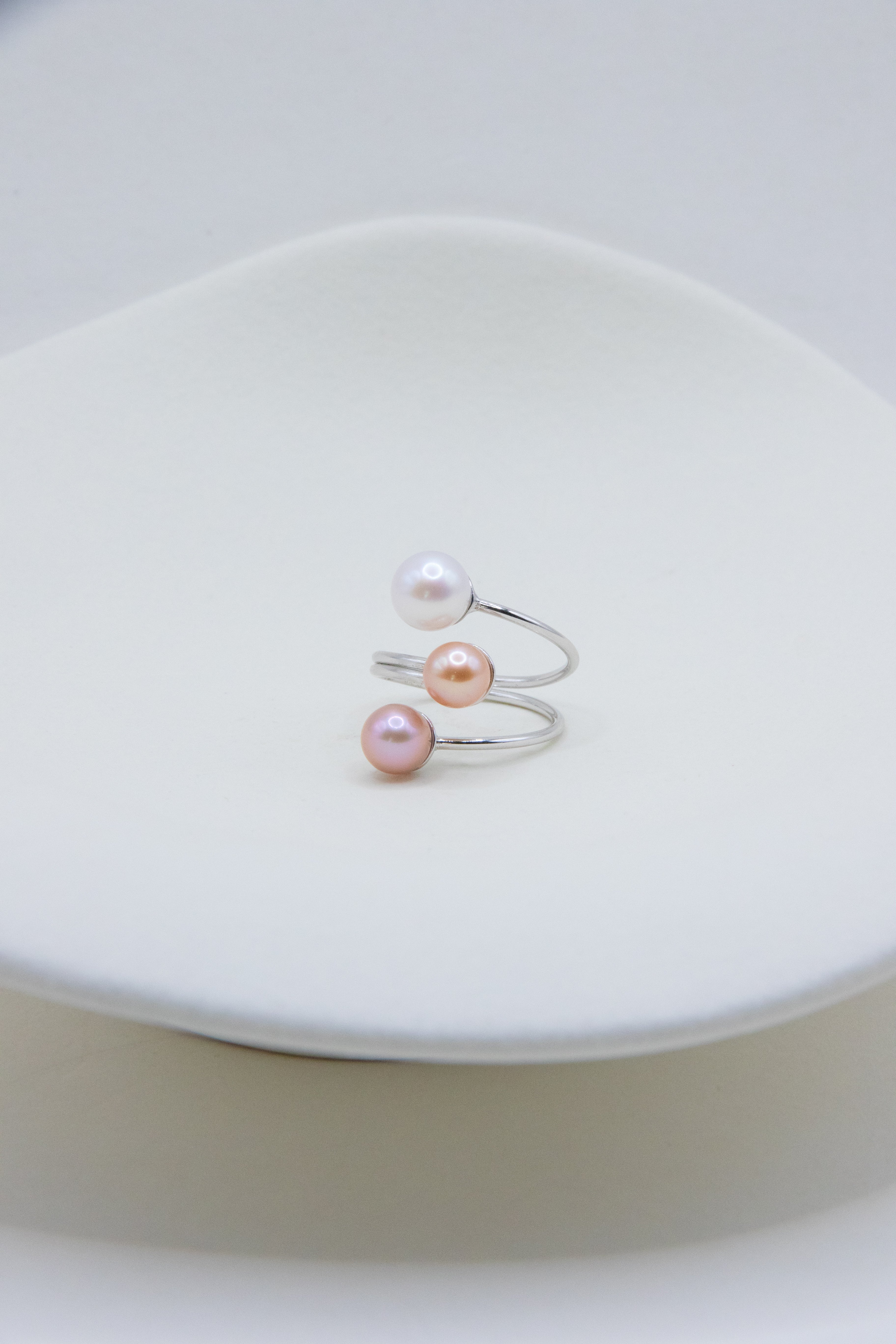 CANDY -Triple Pearl Ring – Candy Color Round Pearls on Sterling Silver