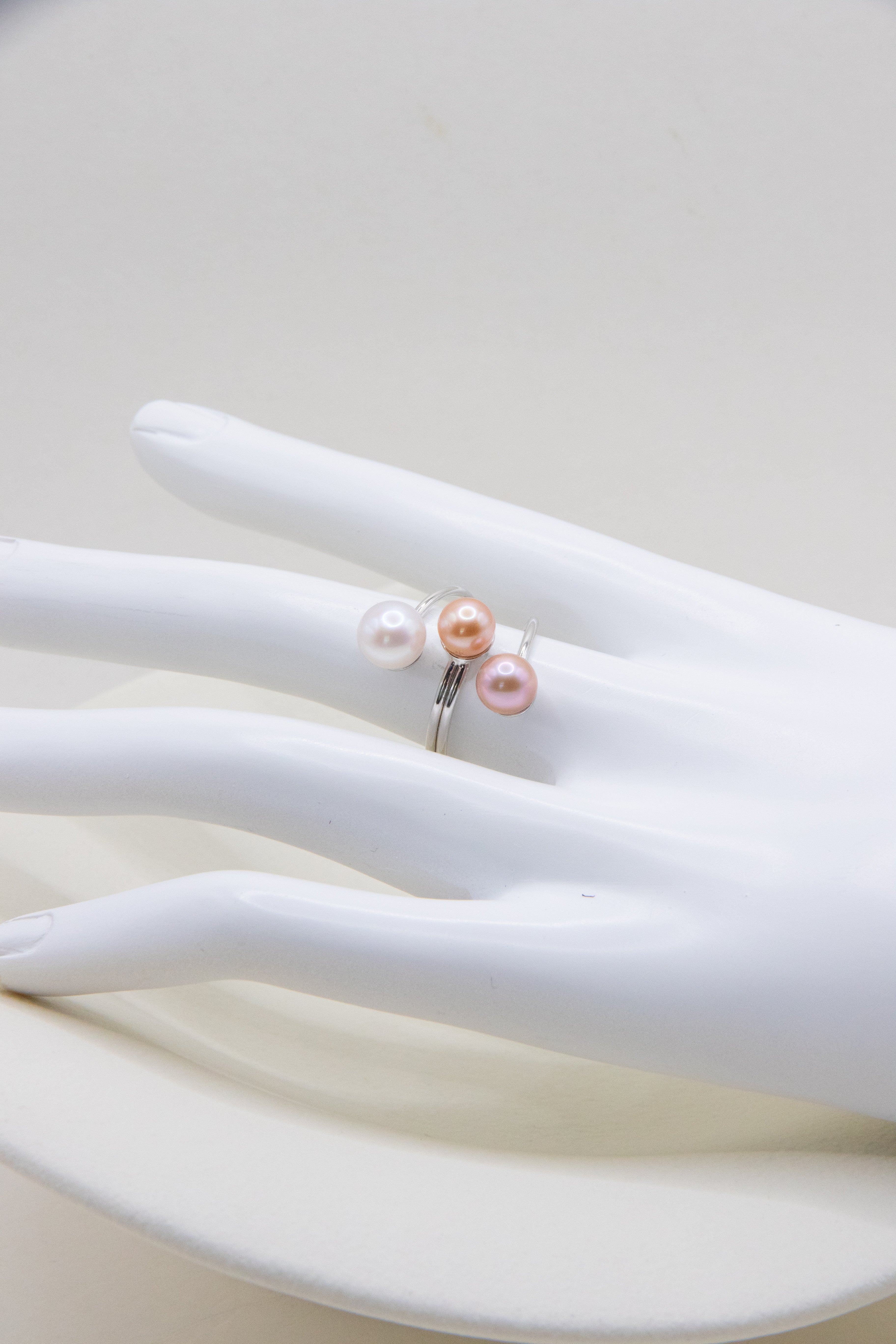 CANDY -Triple Pearl Ring – Candy Color Round Pearls on Sterling Silver