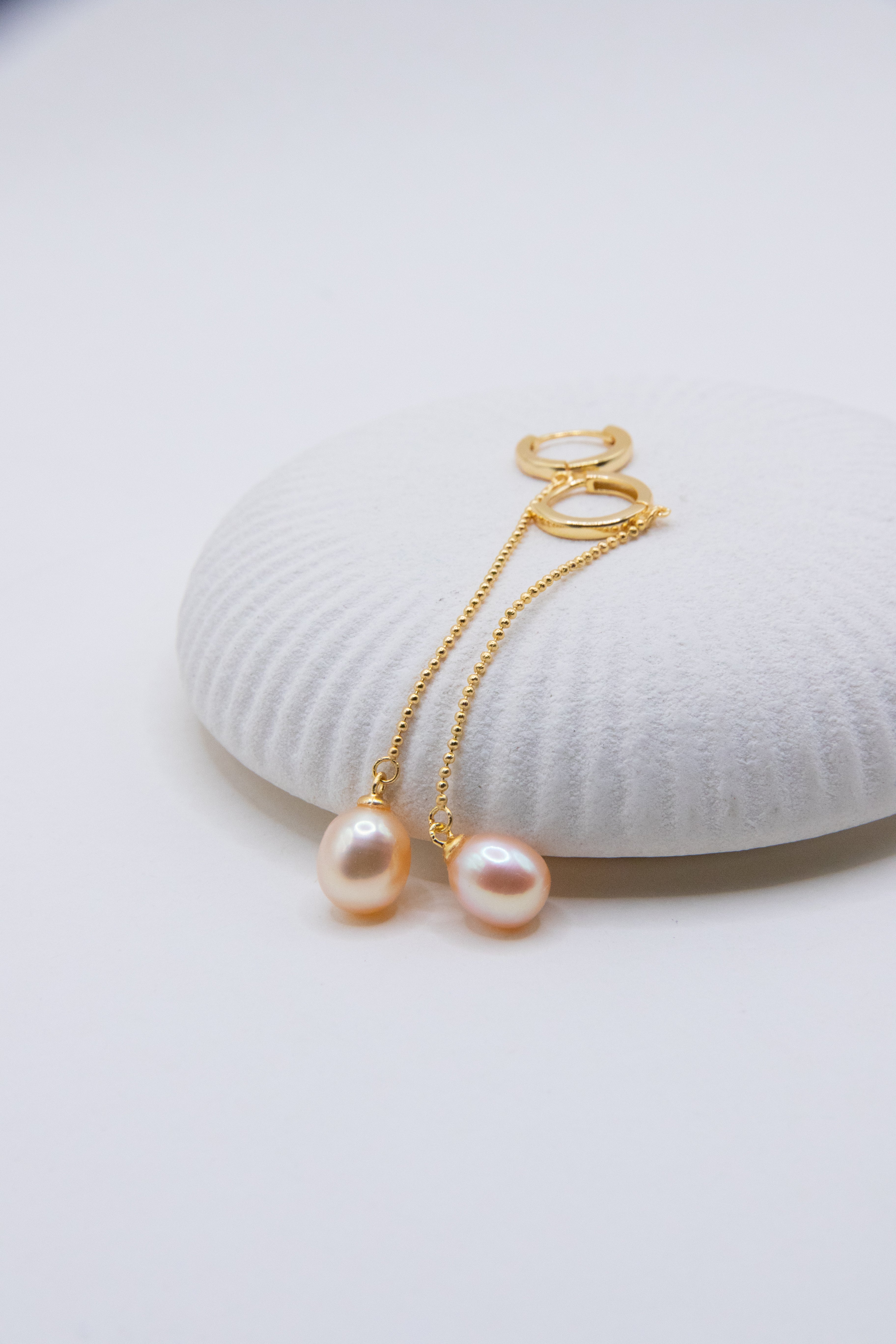DROP IN SHINE -Golden Drop Pearl Earrings – Lightweight Baroque Seedless Pearls on Gold Hoops