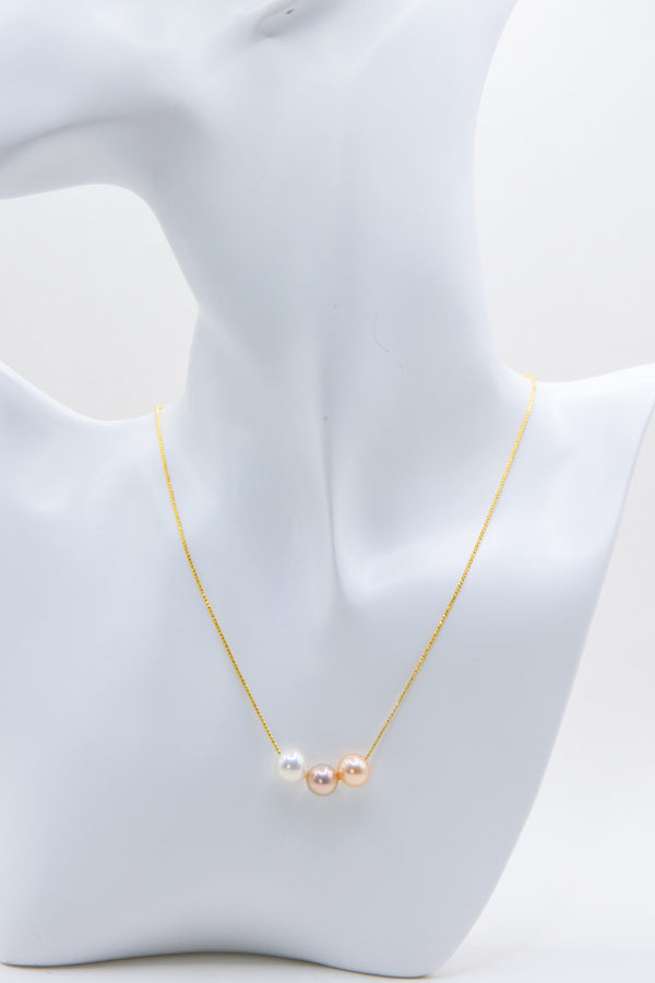 Classic Triple Gold-Toned Seedless Pearl Necklace – High-Quality Natural Pearls for Elegant Office Style