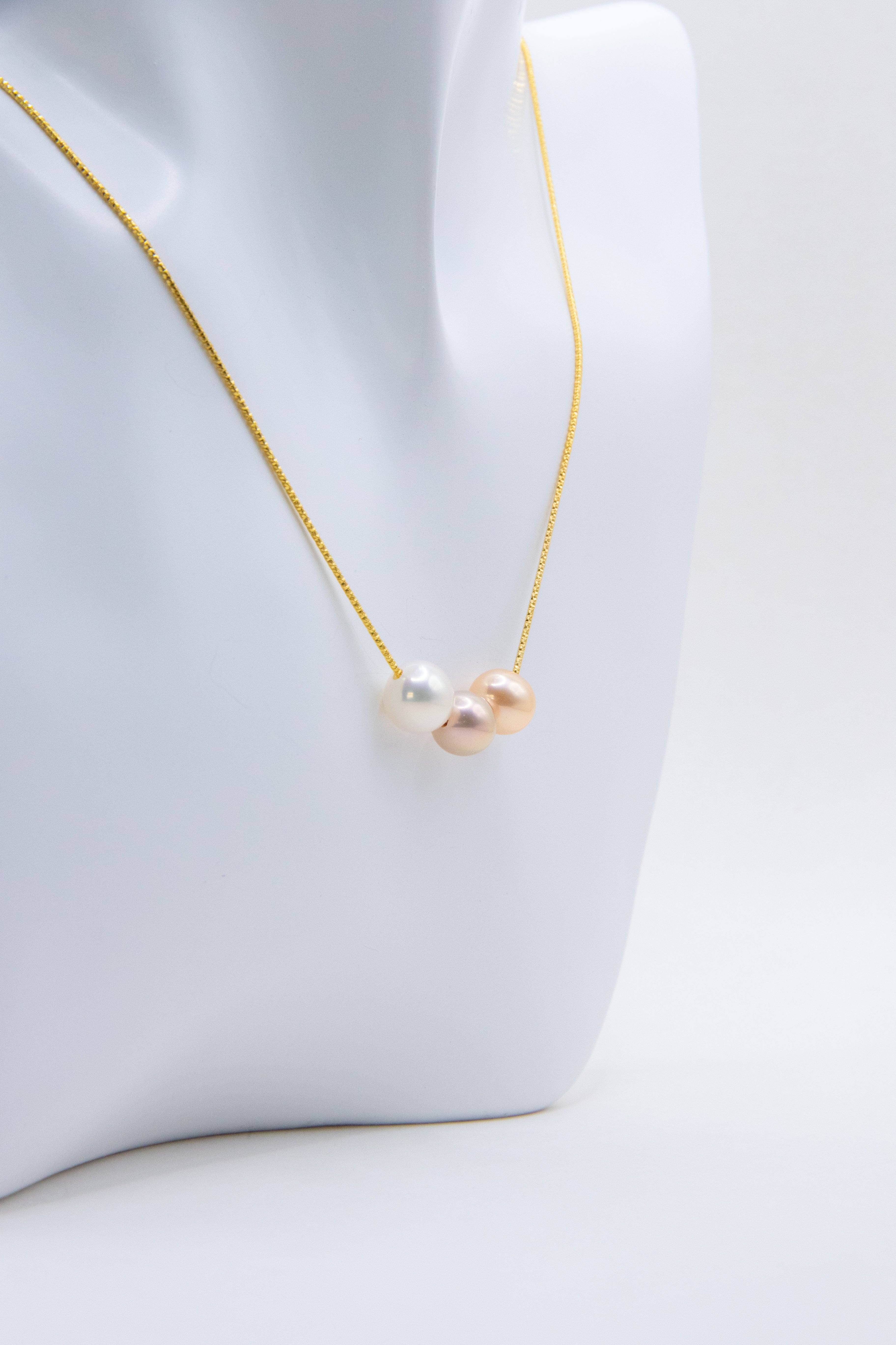 Classic Triple Gold-Toned Seedless Pearl Necklace – High-Quality Natural Pearls for Elegant Office Style