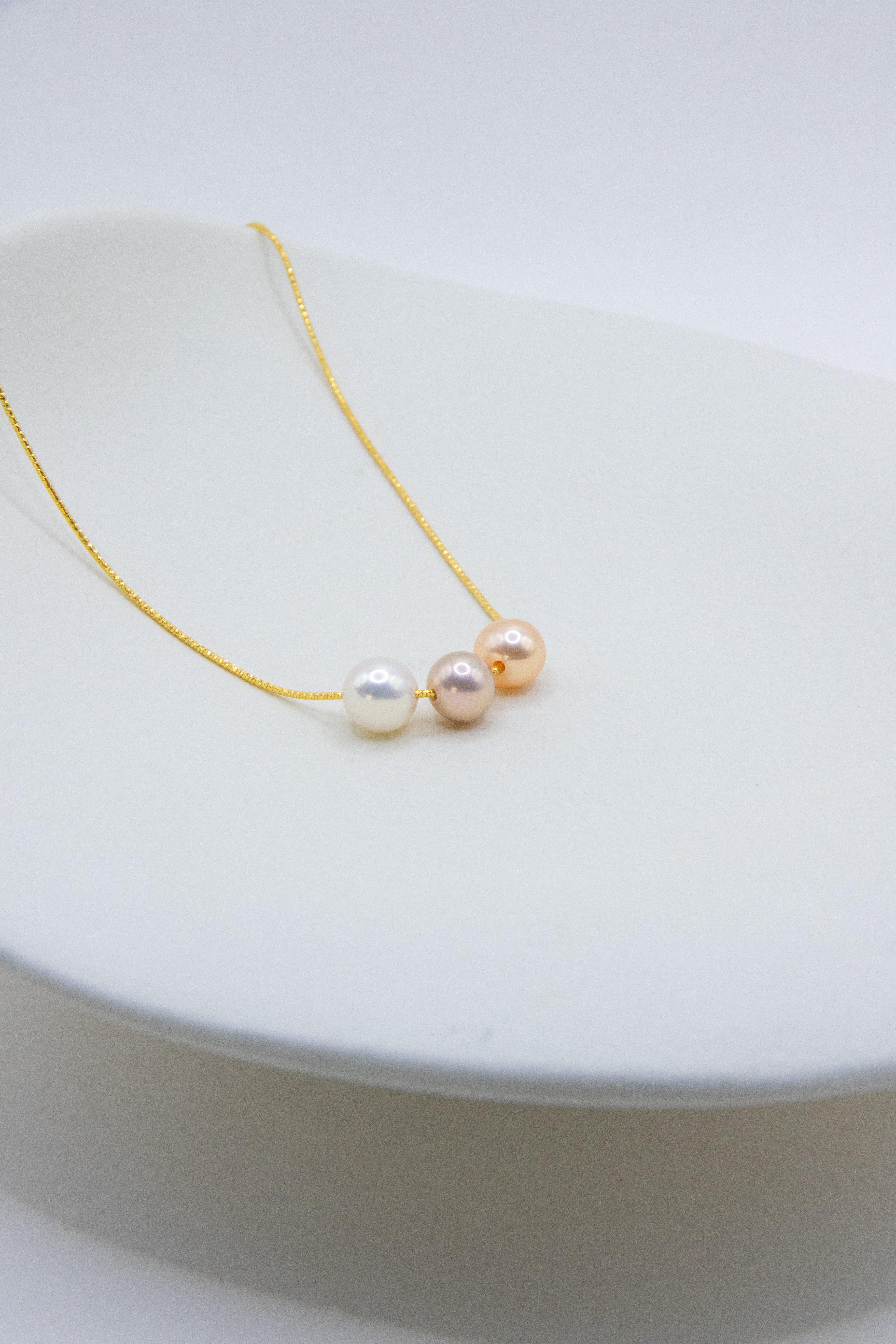 Classic Triple Gold-Toned Seedless Pearl Necklace – High-Quality Natural Pearls for Elegant Office Style