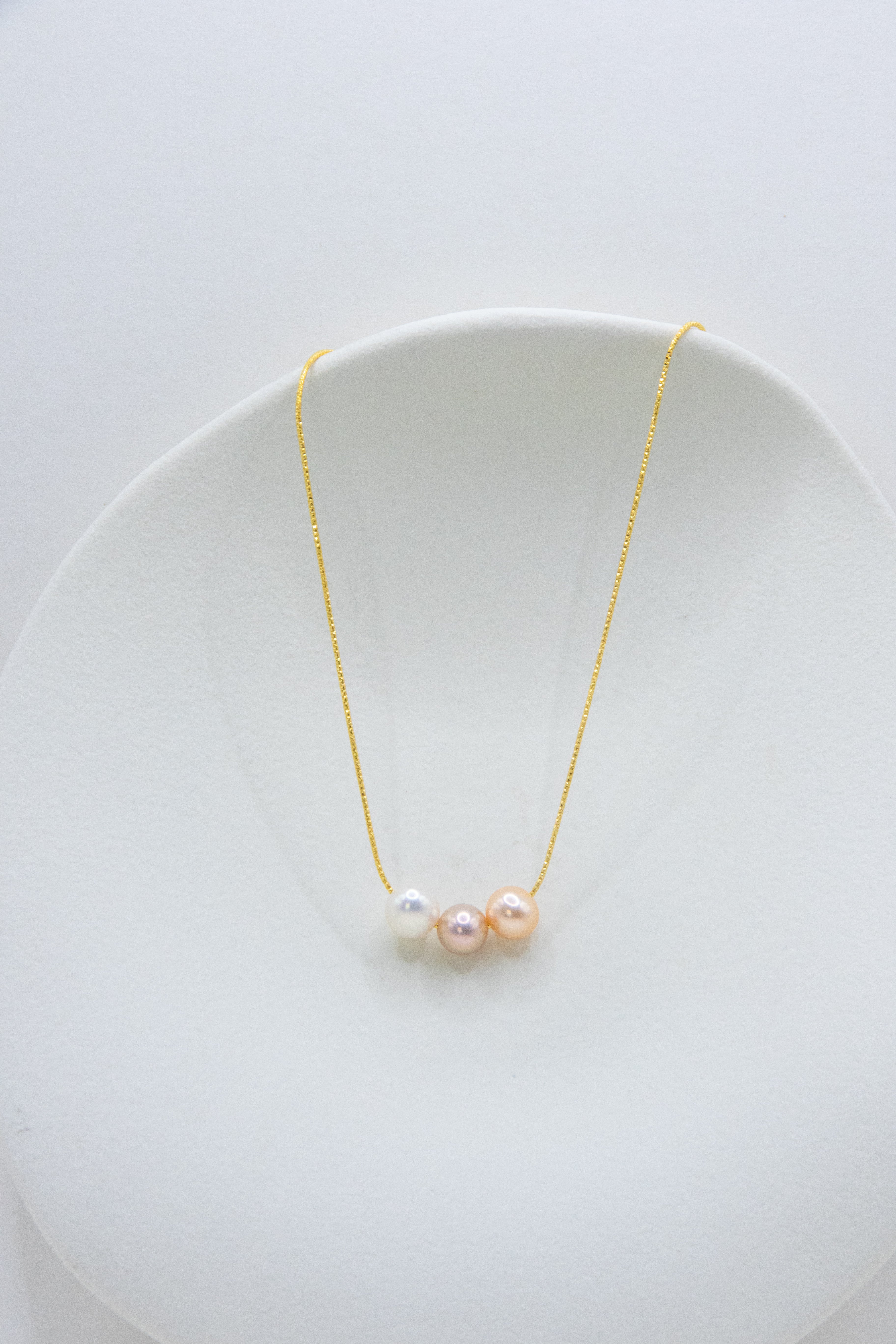 Classic Triple Gold-Toned Seedless Pearl Necklace – High-Quality Natural Pearls for Elegant Office Style