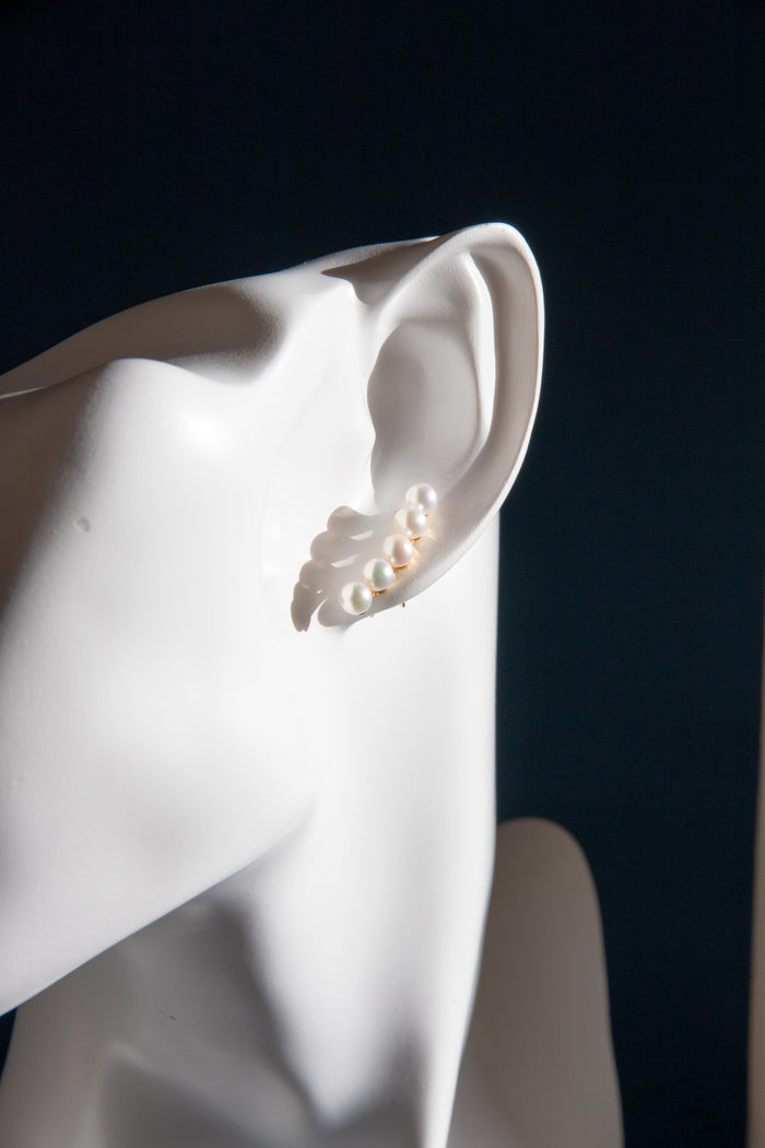 Mini White Pearl Stud Earrings – 5-Pearl Cluster, Gold-Plated Silver