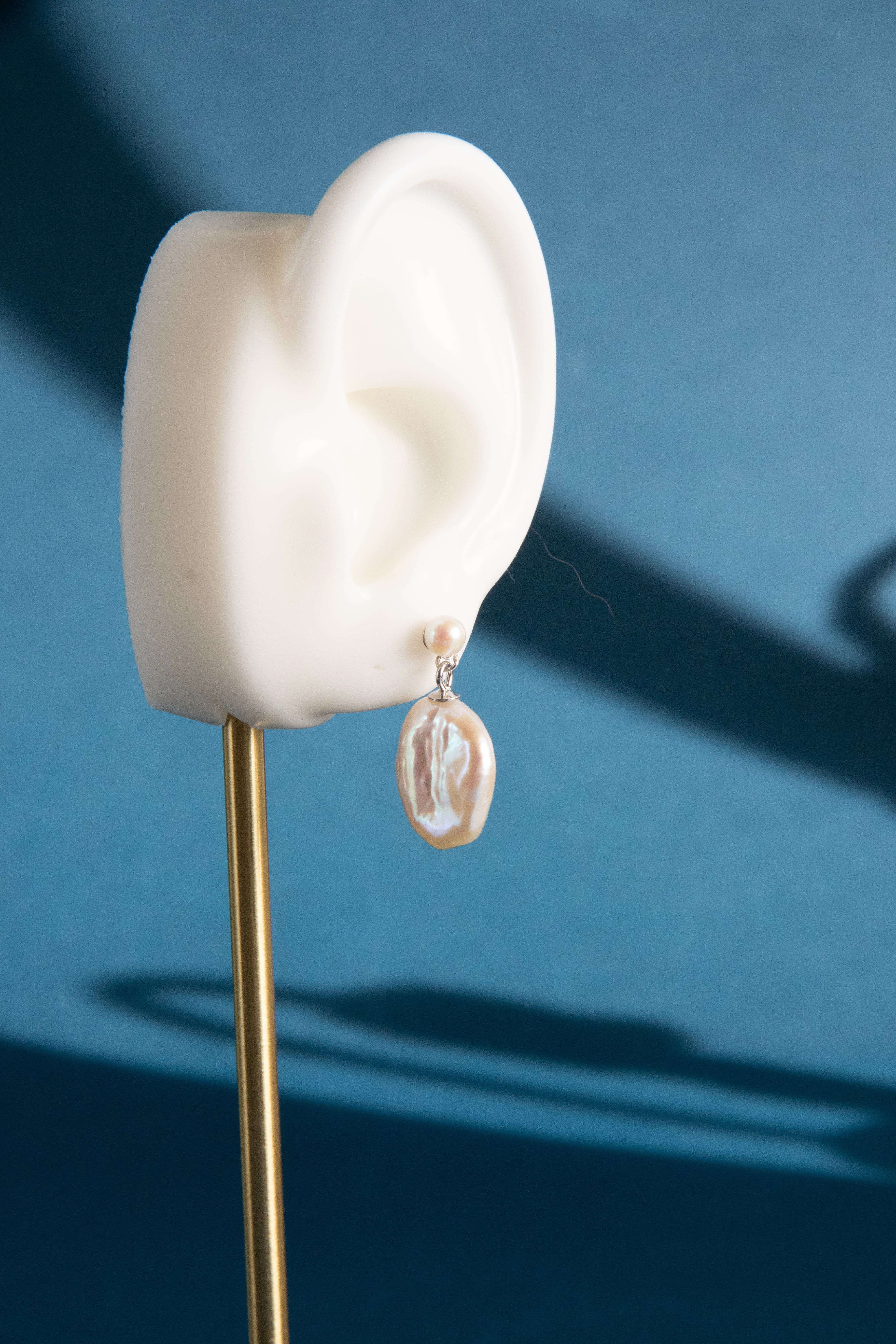 Double Pearl Drop Earrings – Rose Gold & Silver Accent