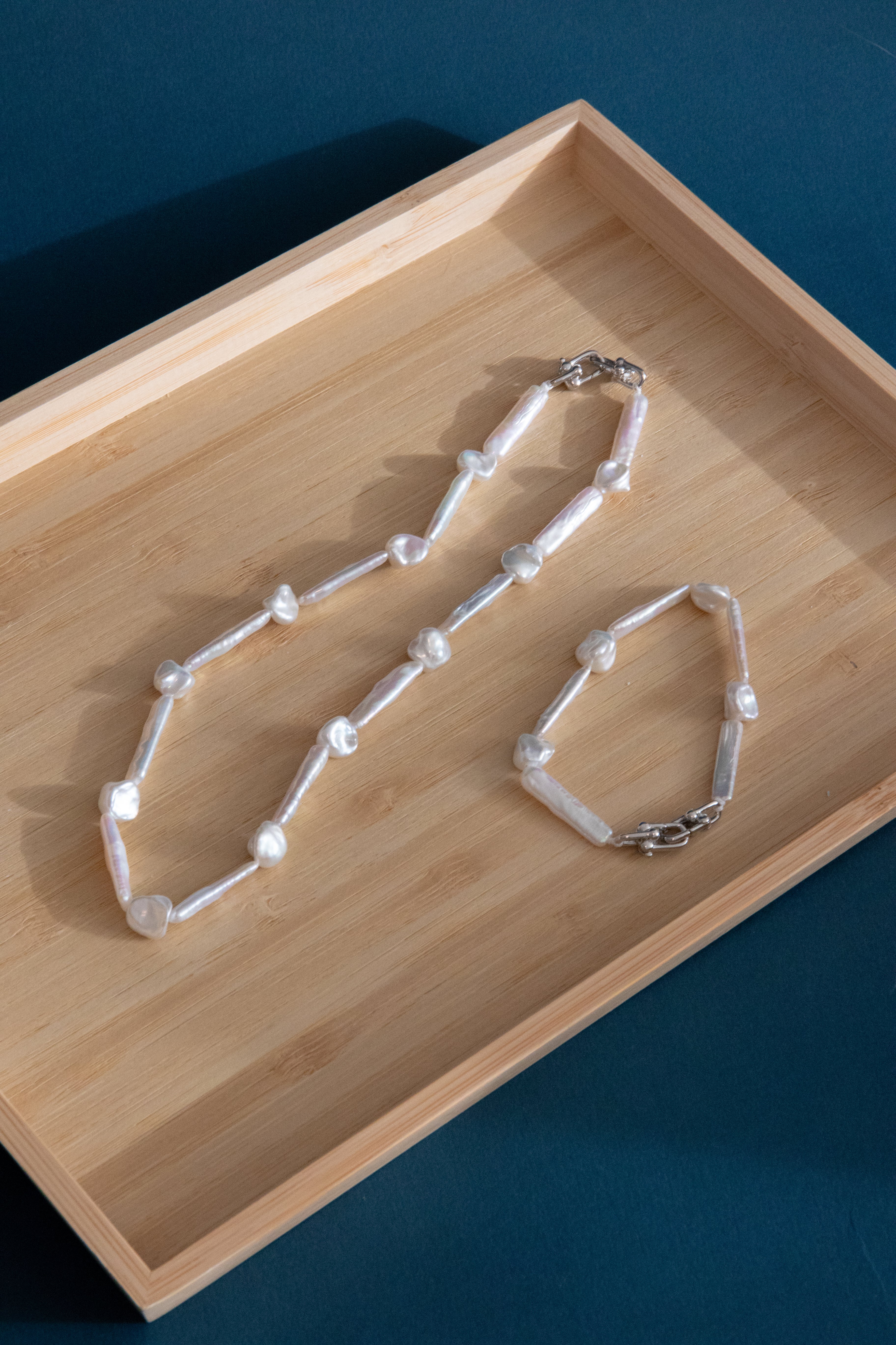 Snow White Set – Long Stick Pearls & "Silver Nugget" Baroque Pearls