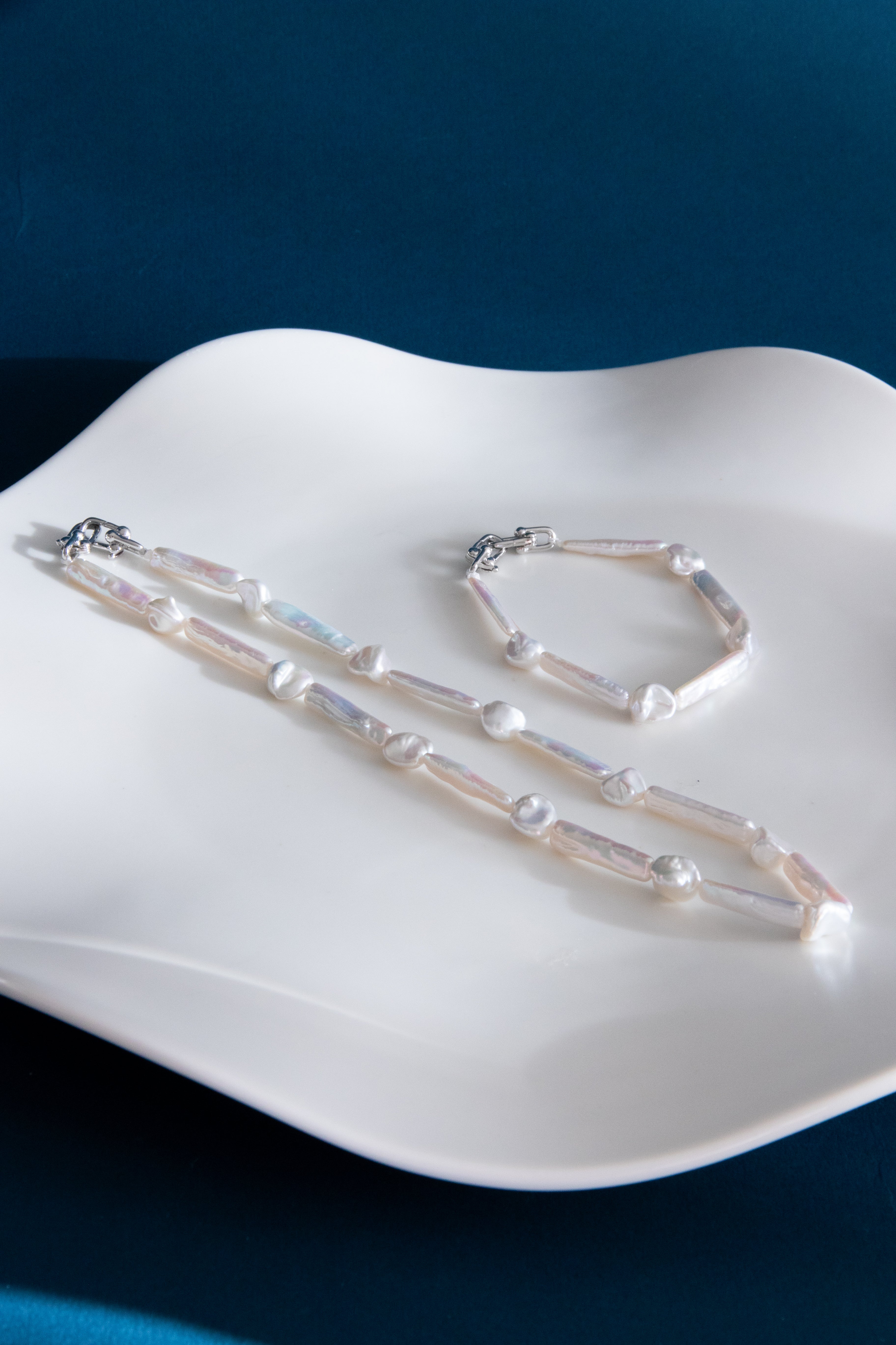 Snow White Set – Long Stick Pearls & "Silver Nugget" Baroque Pearls