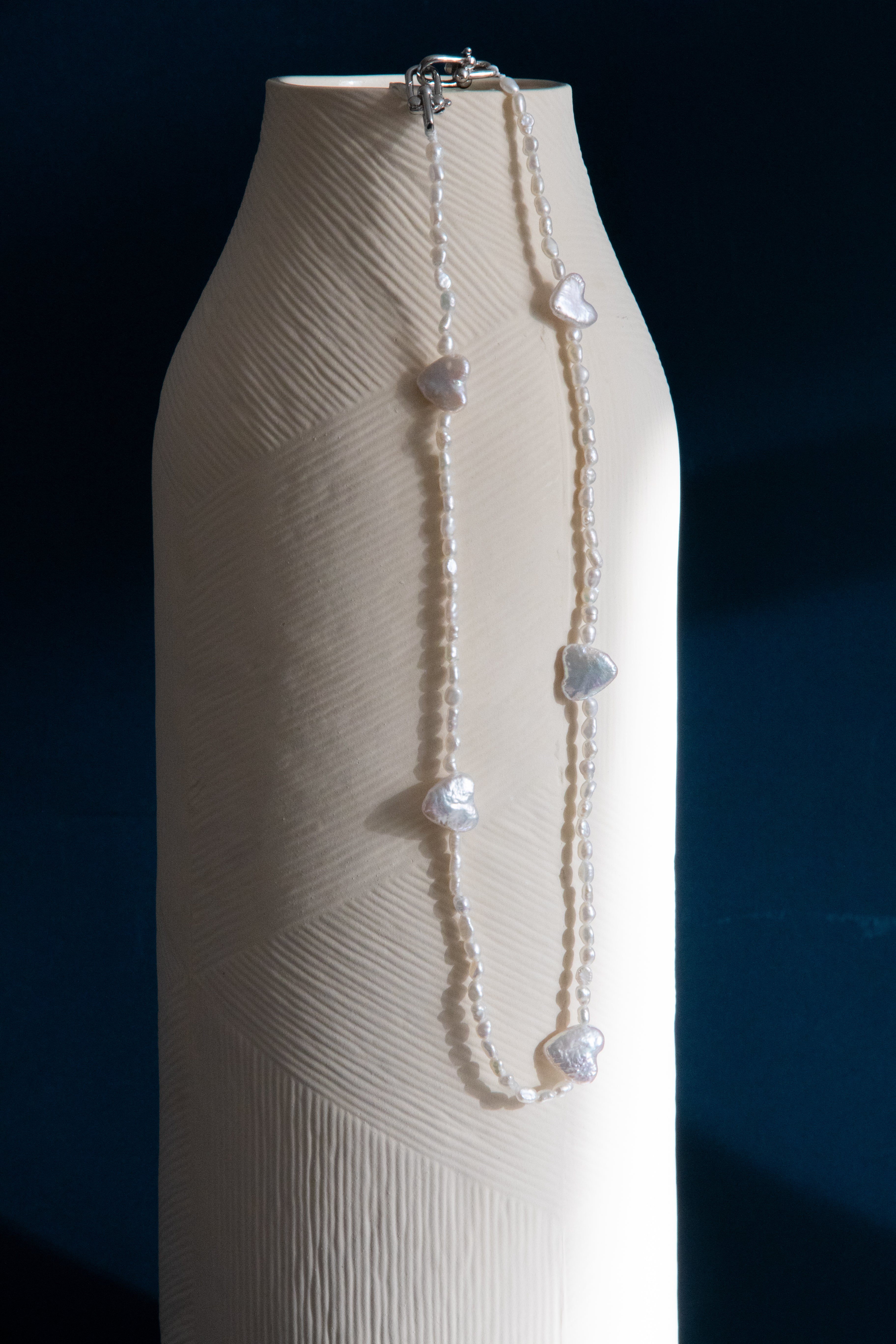 Mini White Freshwater Heart Pearl Necklace – Snow in Winter by Studio MuHe