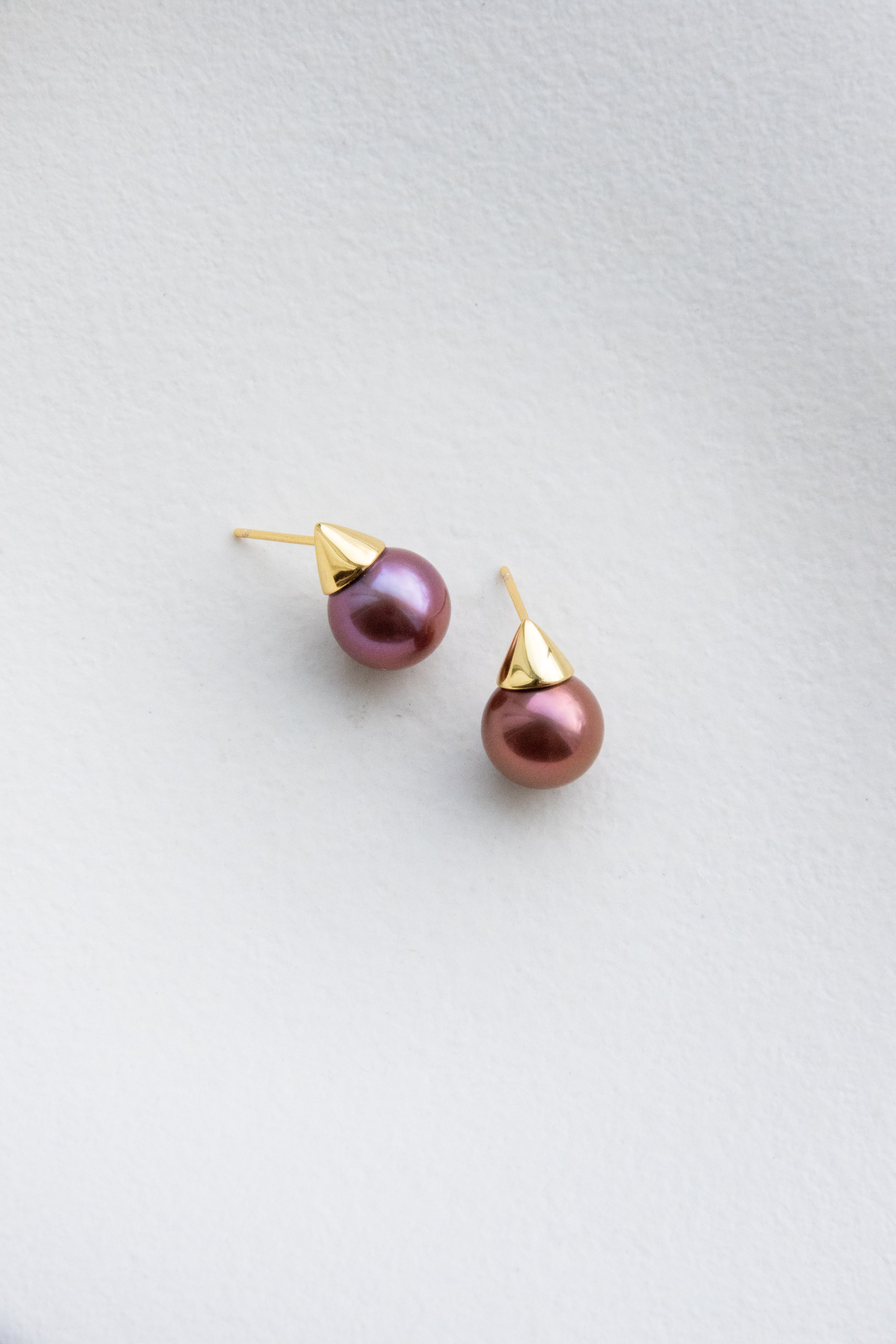 Dark Chocolate Wine Red Pearl Stud Earrings – 10mm Perfect Rounds