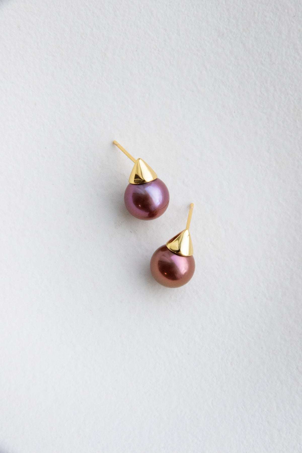 Dark Chocolate Wine Red Pearl Stud Earrings – 10mm Perfect Rounds