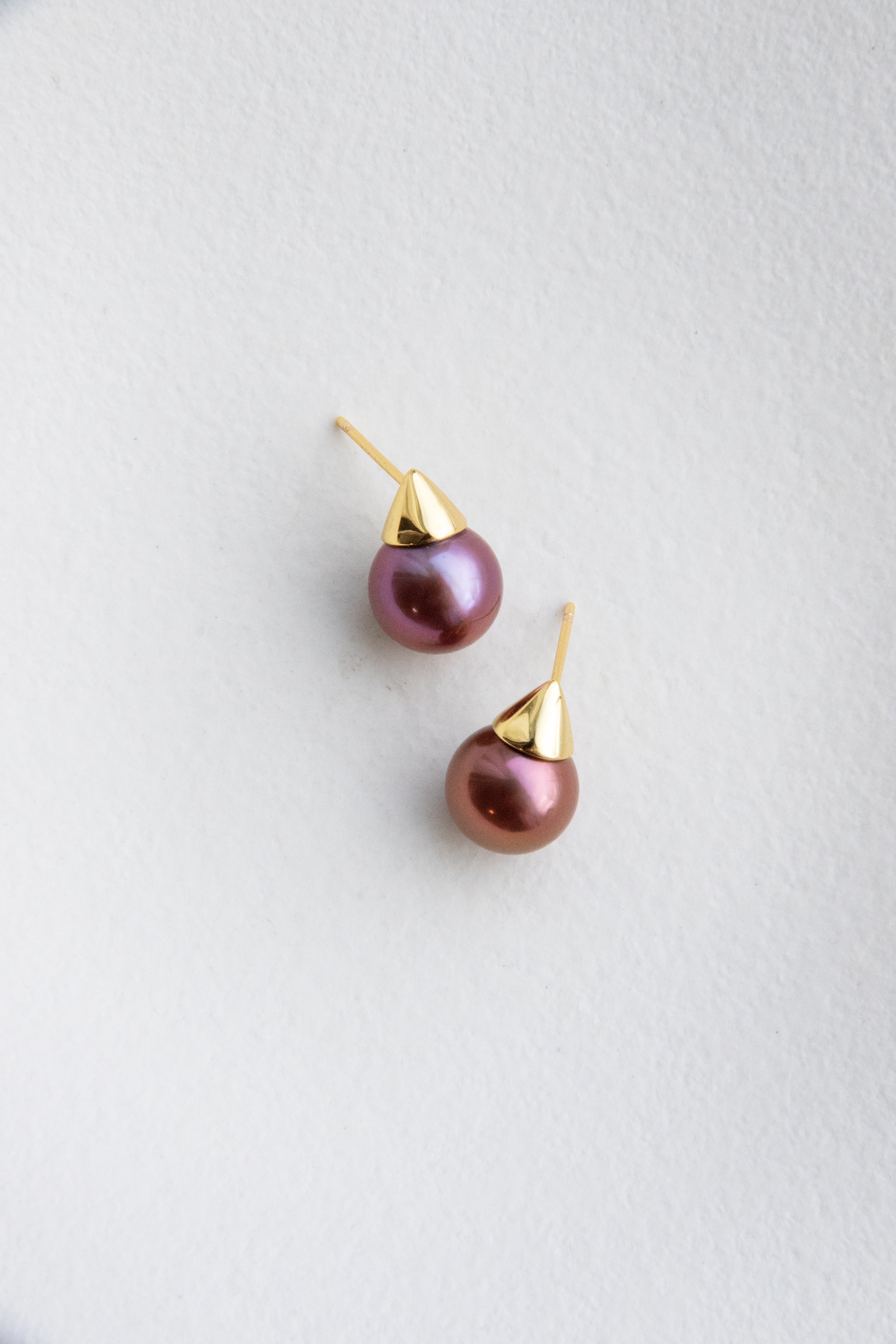 Dark Chocolate Wine Red Pearl Stud Earrings – 10mm Perfect Rounds