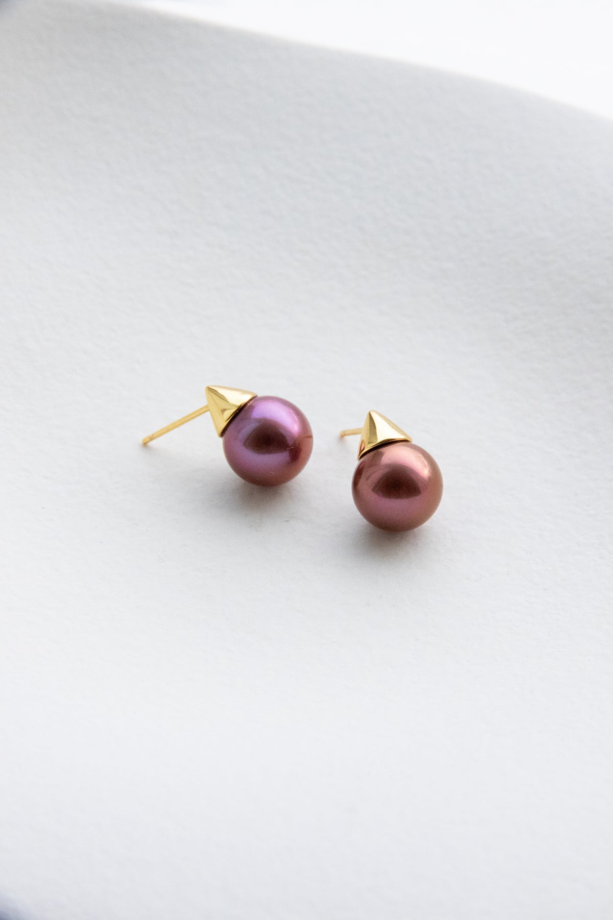 Dark Chocolate Wine Red Pearl Stud Earrings – 10mm Perfect Rounds