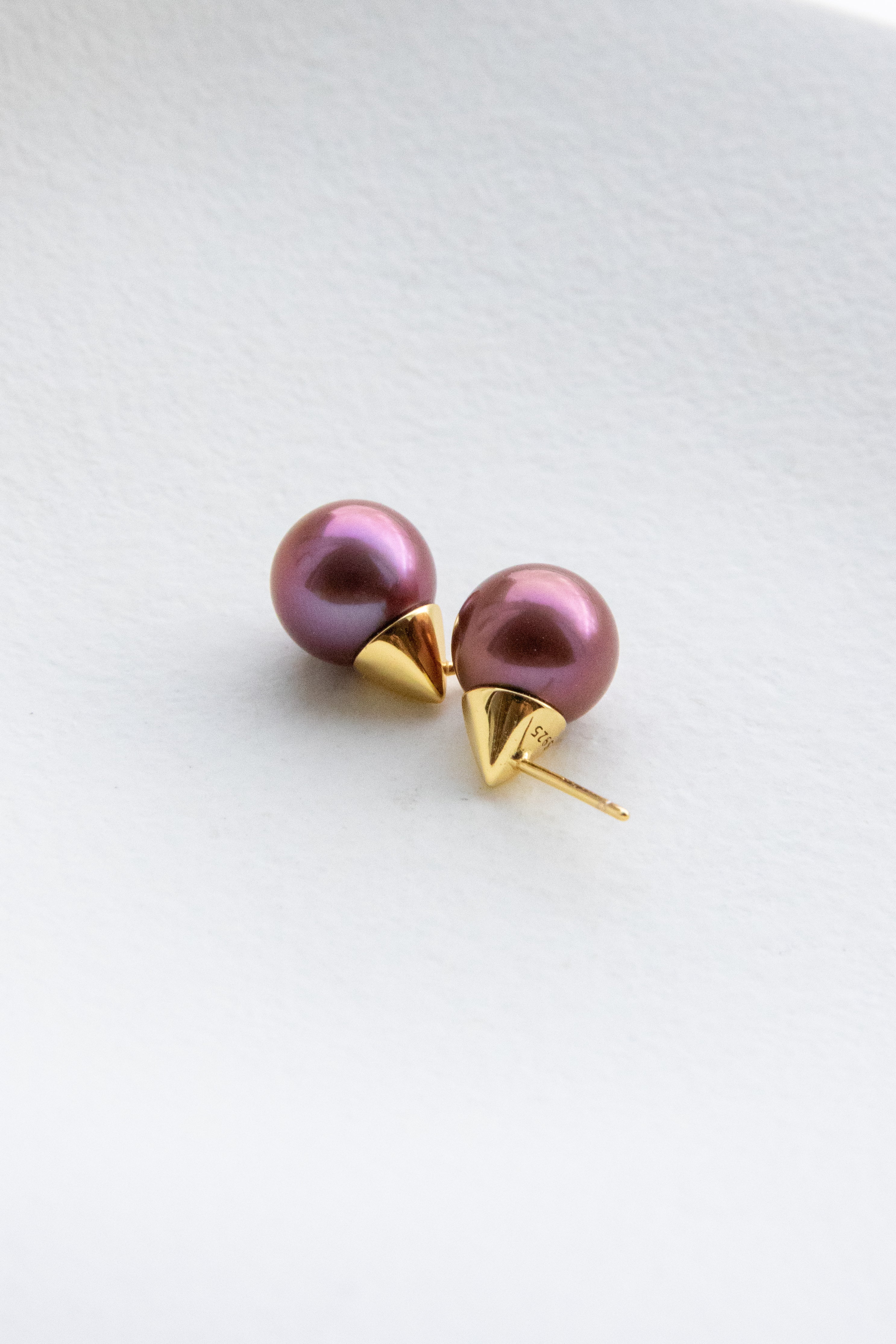 Dark Chocolate Wine Red Pearl Stud Earrings – 10mm Perfect Rounds