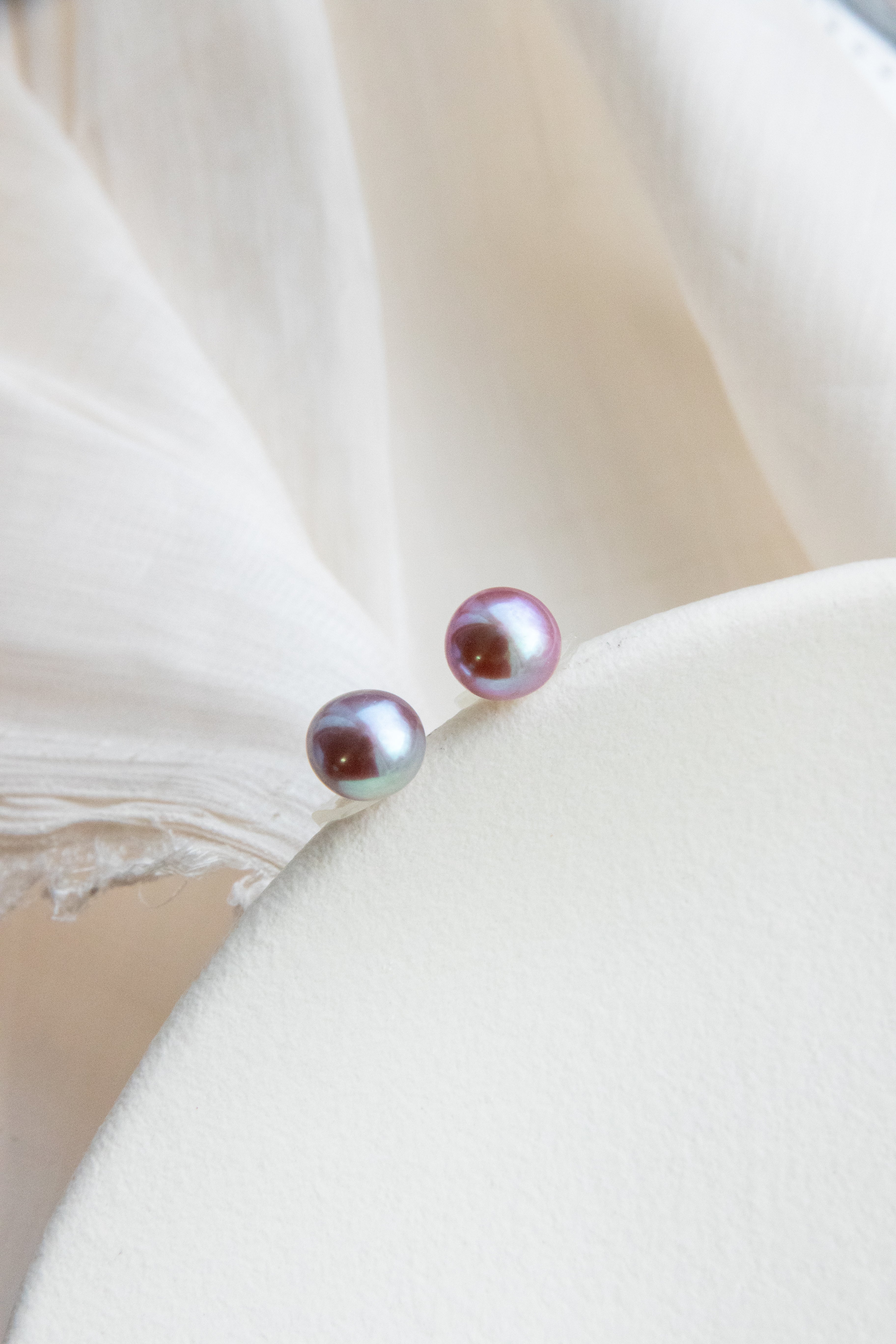 Purple Freshwater Pearl Stud Earrings – Blue Overtone