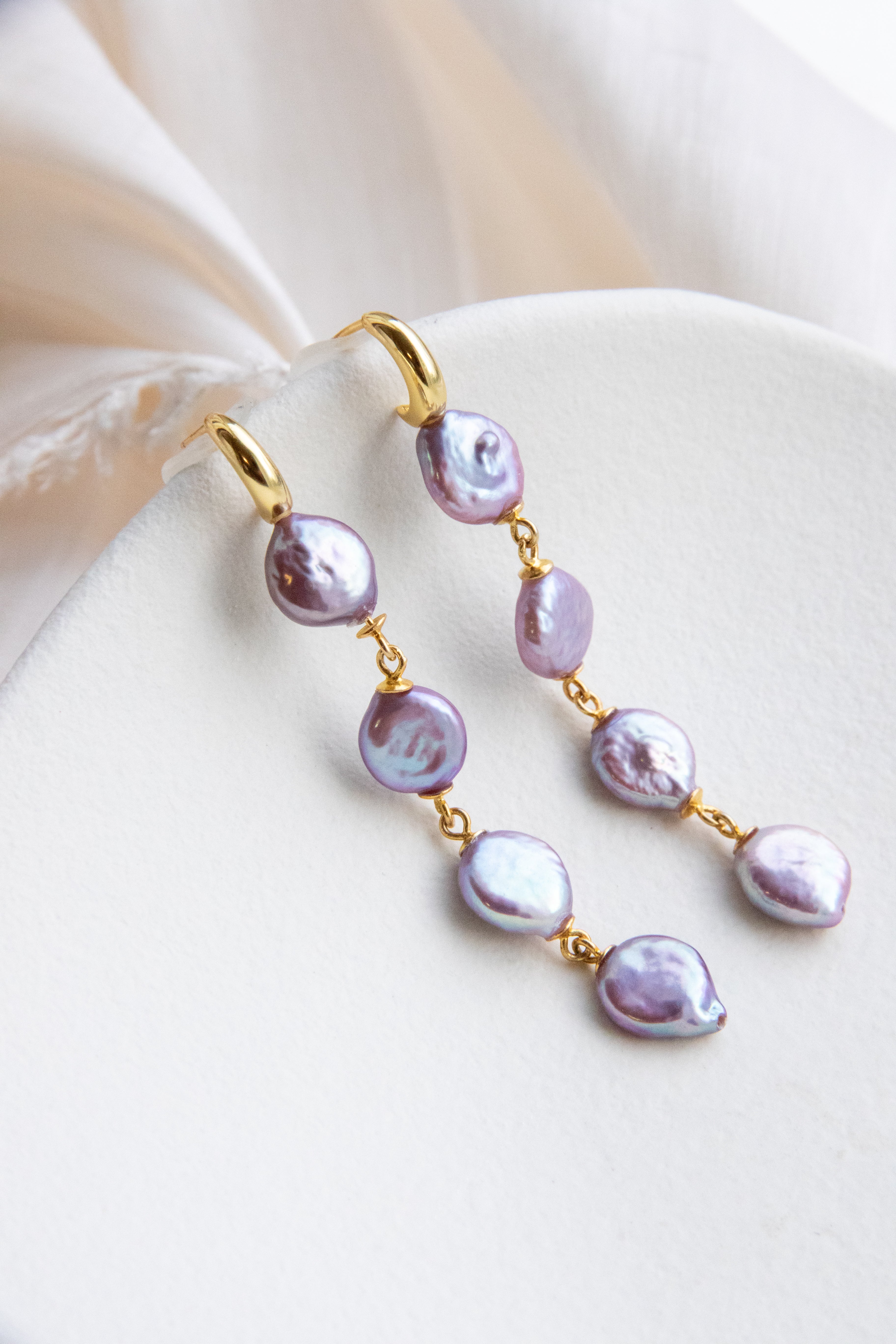 Rare Lavender-Blue Pearl Drop Earrings – 5cm Lightweight Dangles