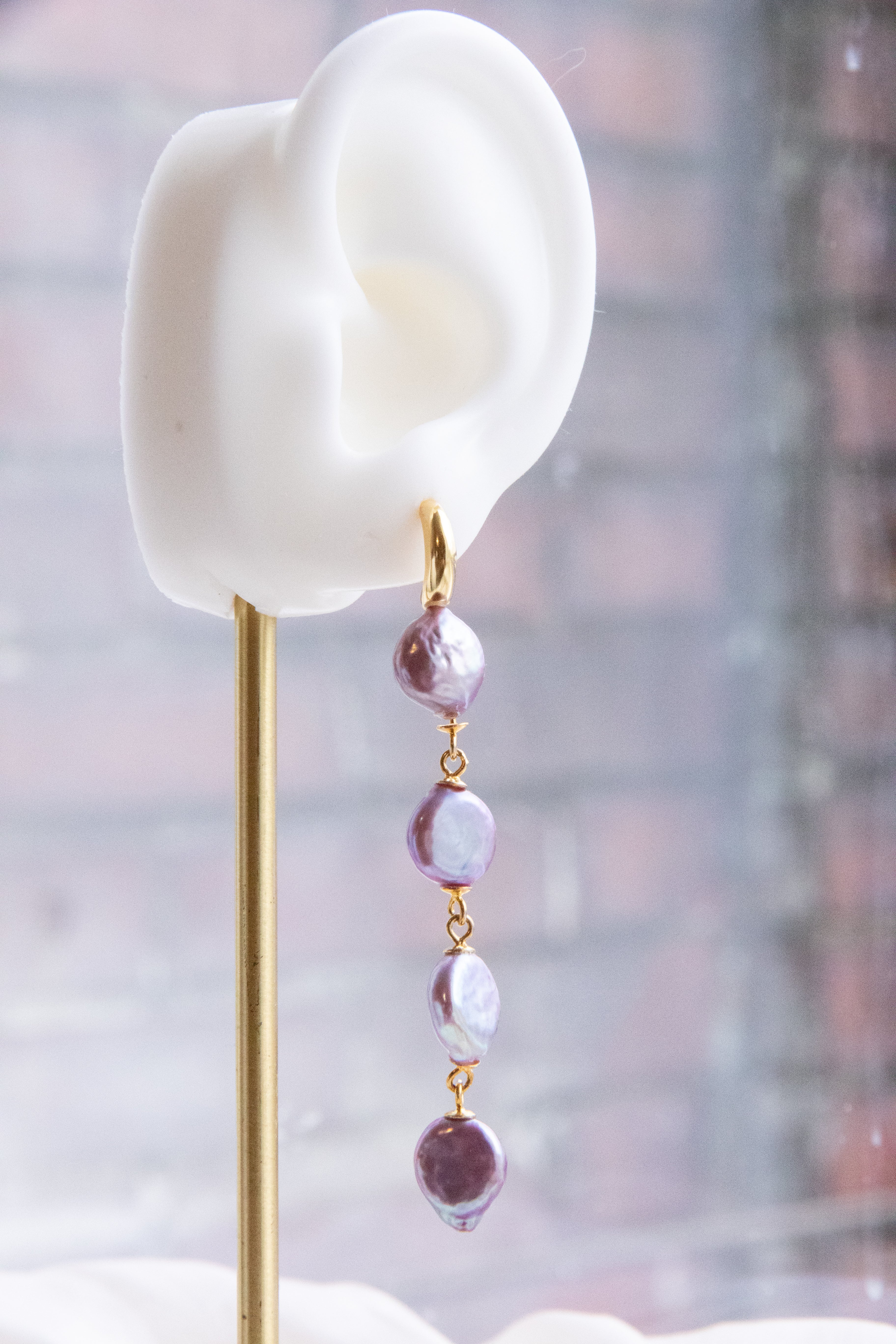 Rare Lavender-Blue Pearl Drop Earrings – 5cm Lightweight Dangles