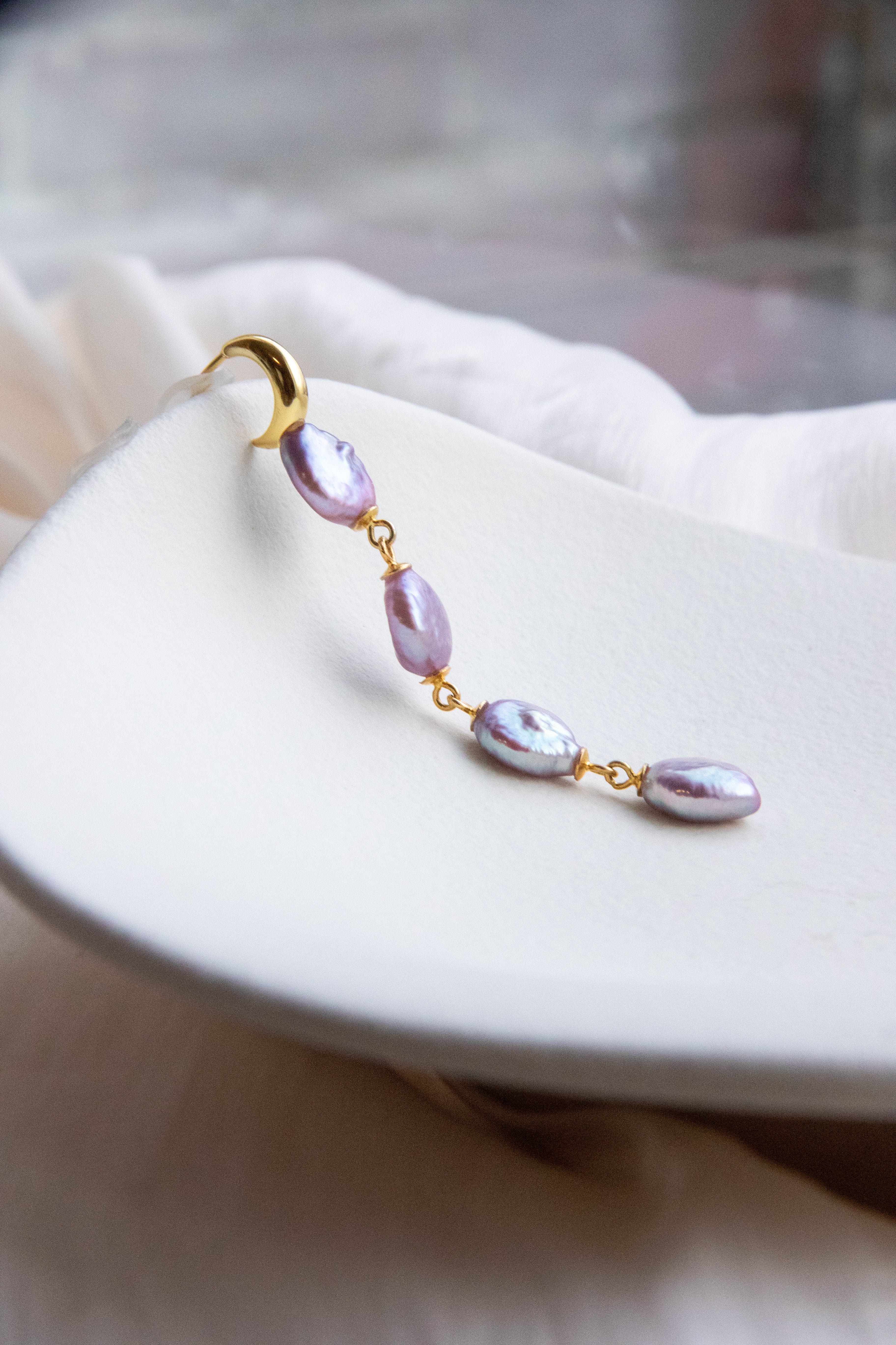 Rare Lavender-Blue Pearl Drop Earrings – 5cm Lightweight Dangles
