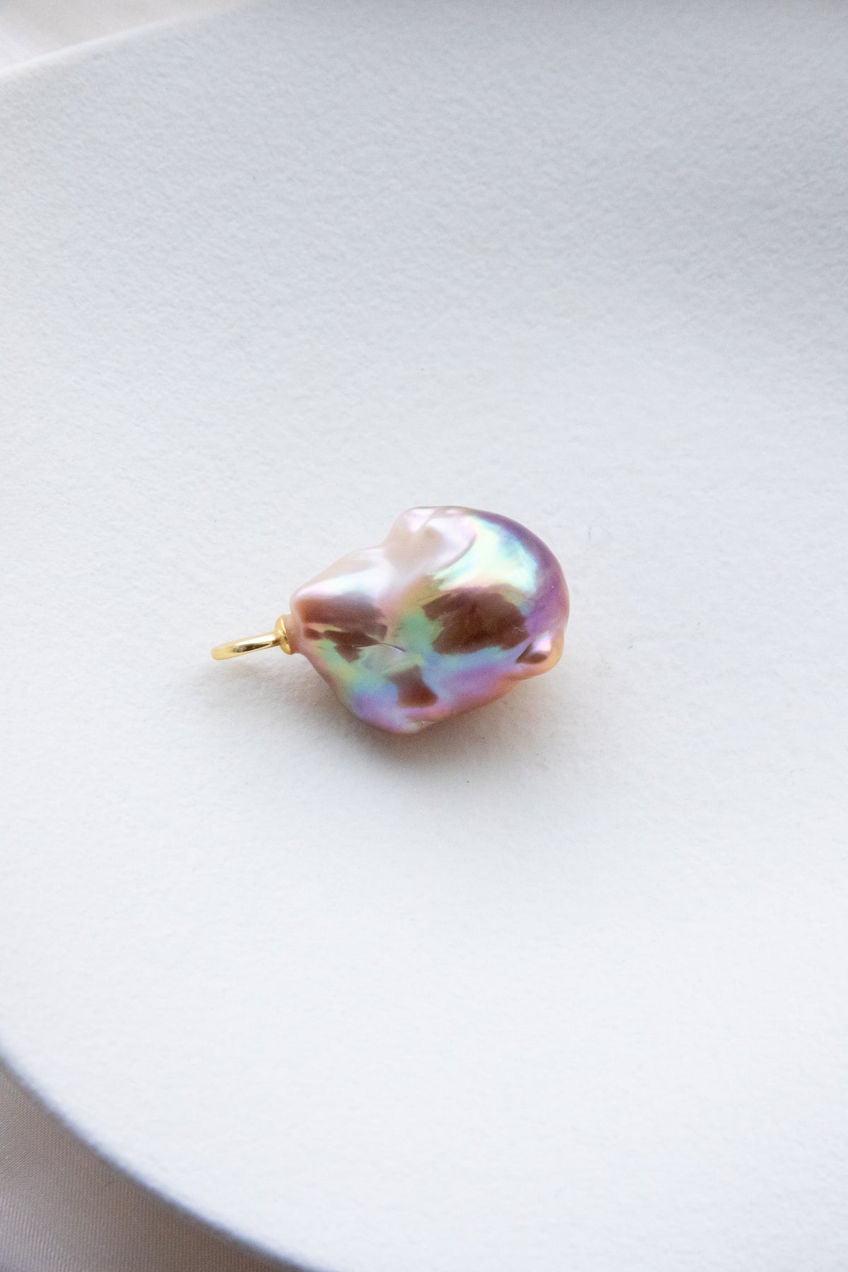 Oversized Baroque Pearl Pendant with Gold, Purple & Aurora Green Tone