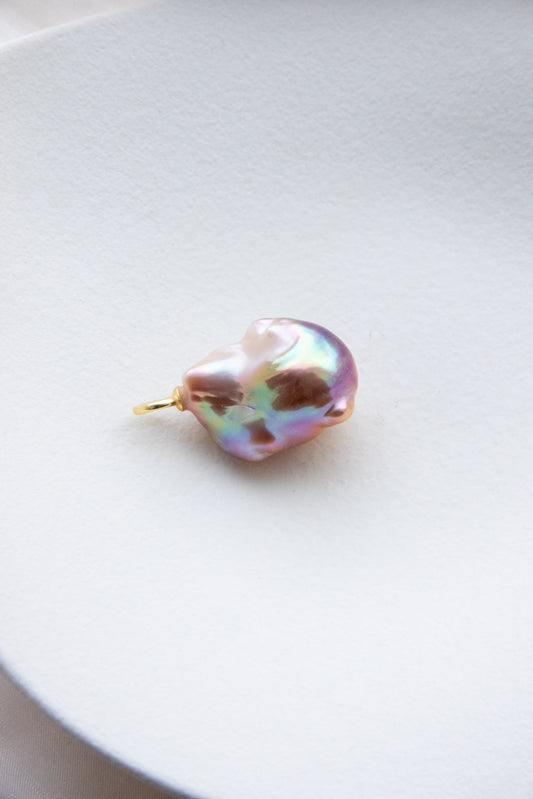 Oversized Baroque Pearl Pendant with Gold, Purple & Aurora Green Tone