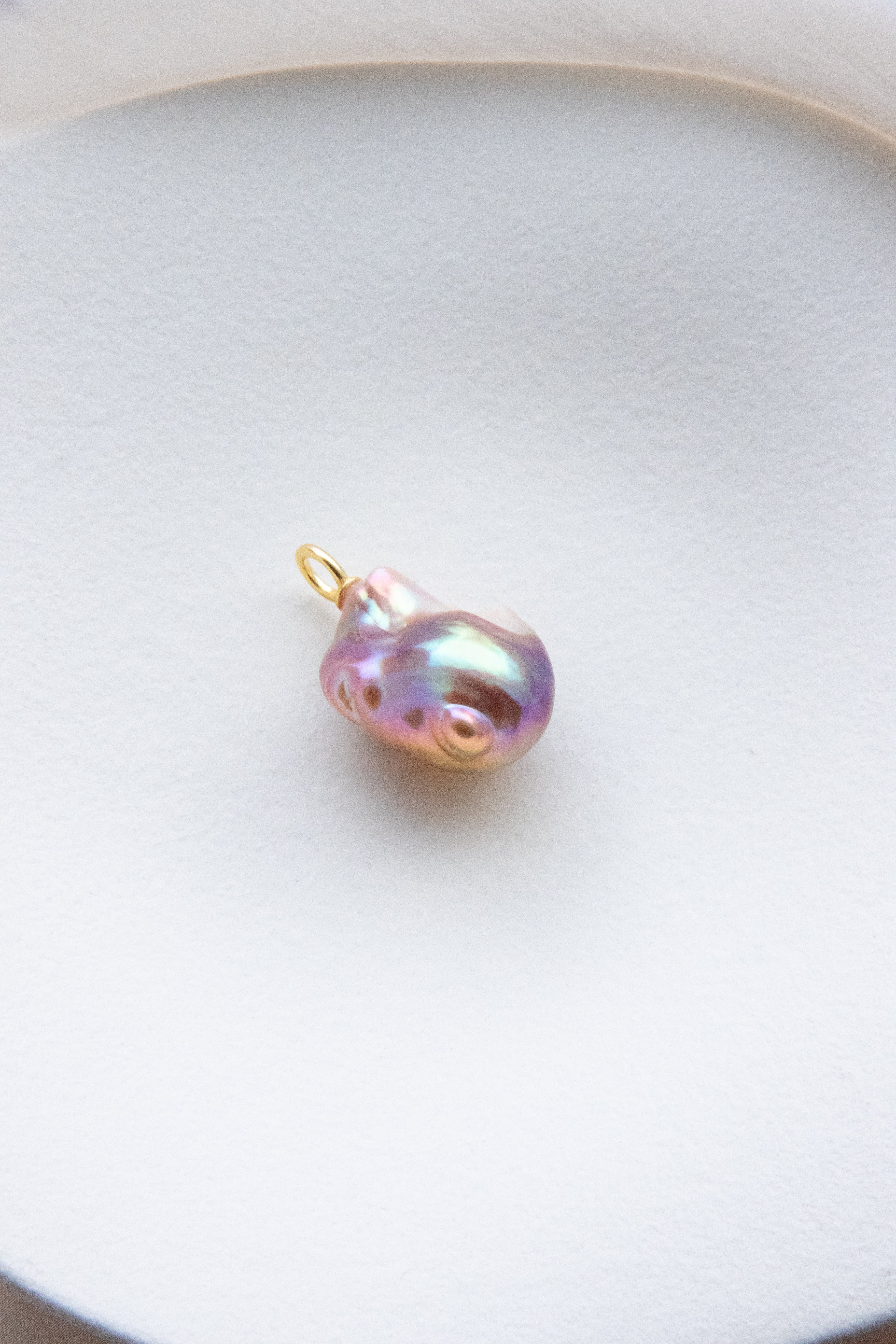 Oversized Baroque Pearl Pendant with Gold, Purple & Aurora Green Tone
