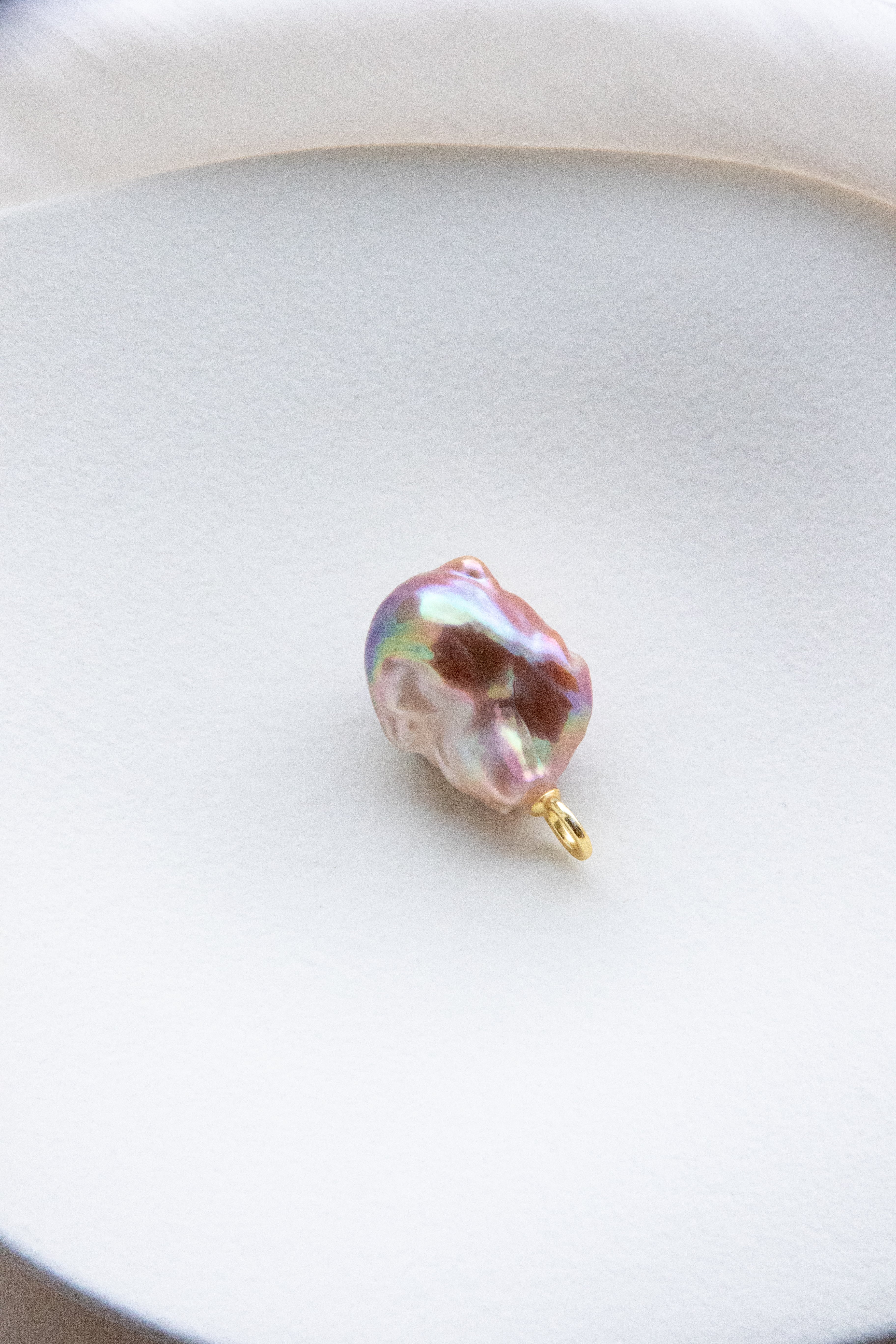 Oversized Baroque Pearl Pendant with Gold, Purple & Aurora Green Tone