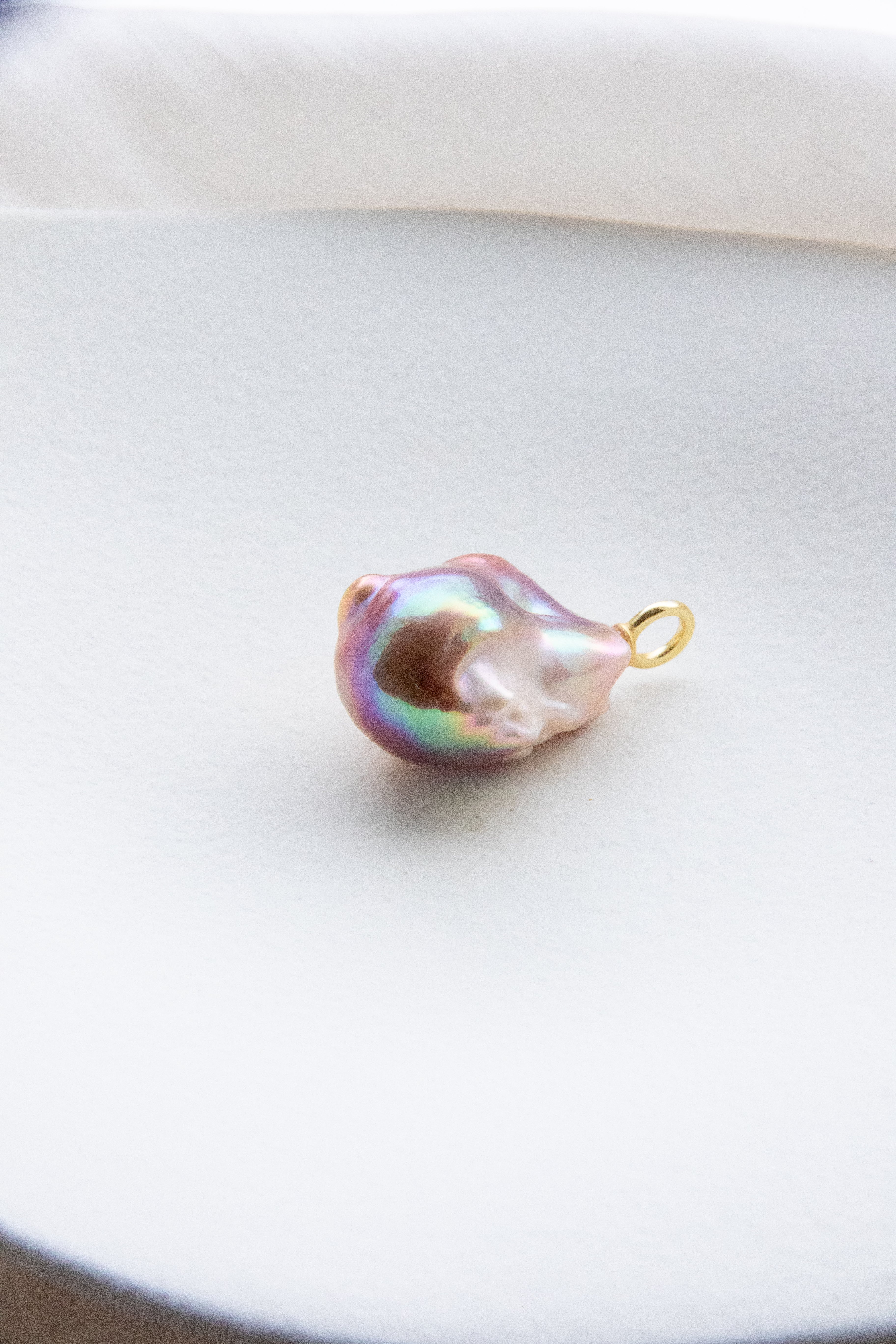 Oversized Baroque Pearl Pendant with Gold, Purple & Aurora Green Tone