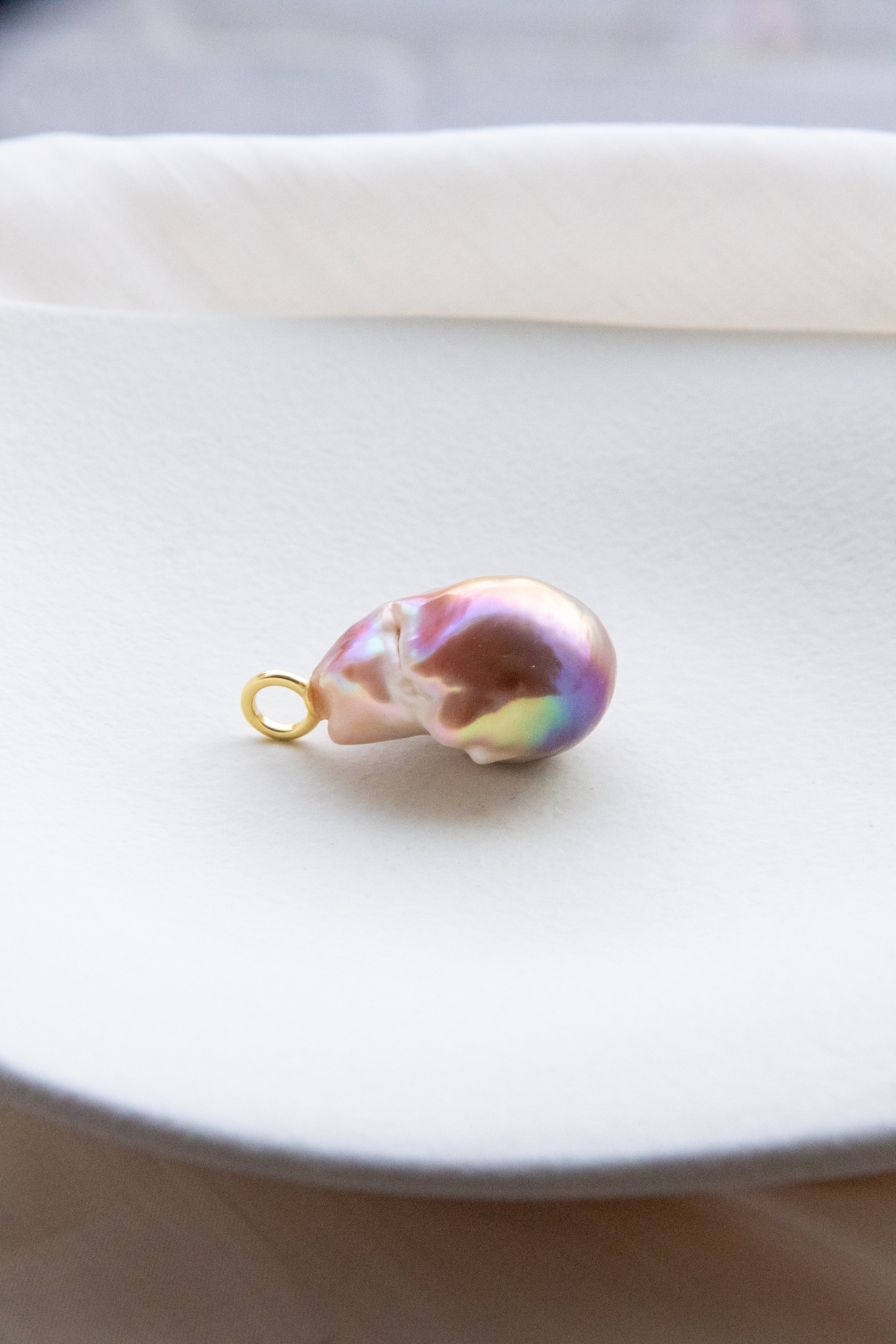 Oversized Baroque Pearl Pendant with Gold, Purple & Aurora Green Tone