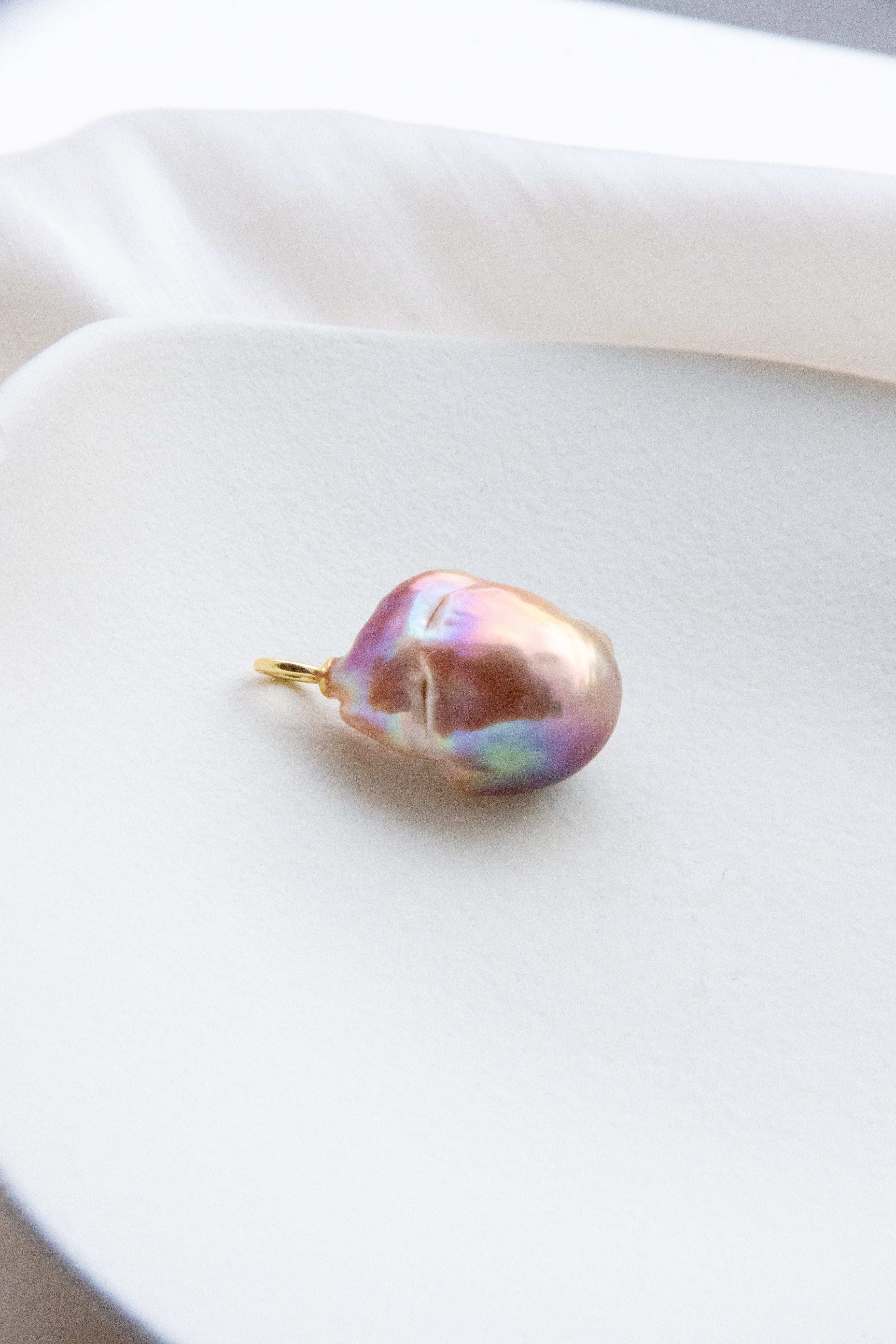 Oversized Baroque Pearl Pendant with Gold, Purple & Aurora Green Tone