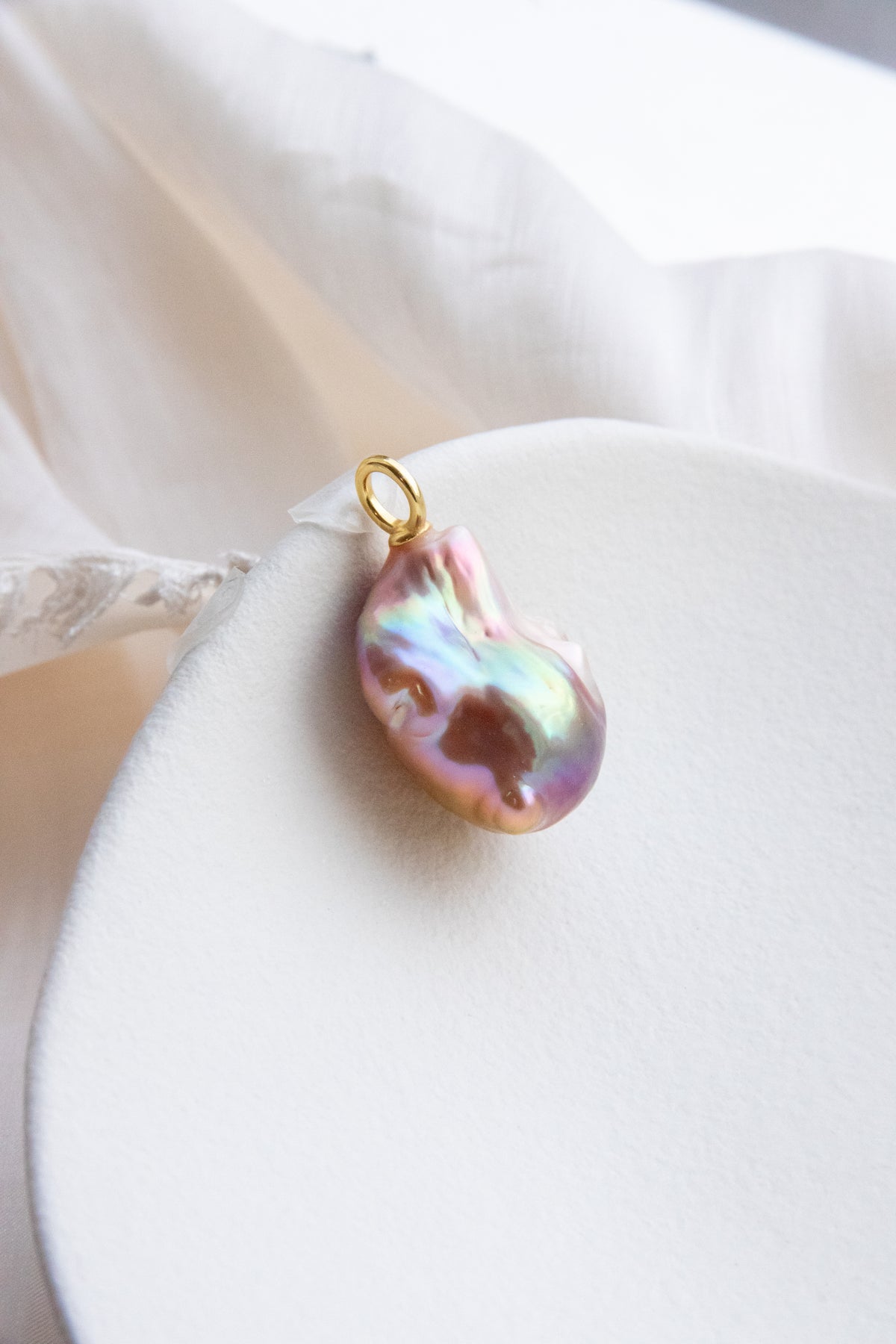 Oversized Baroque Pearl Pendant with Gold, Purple & Aurora Green Tone