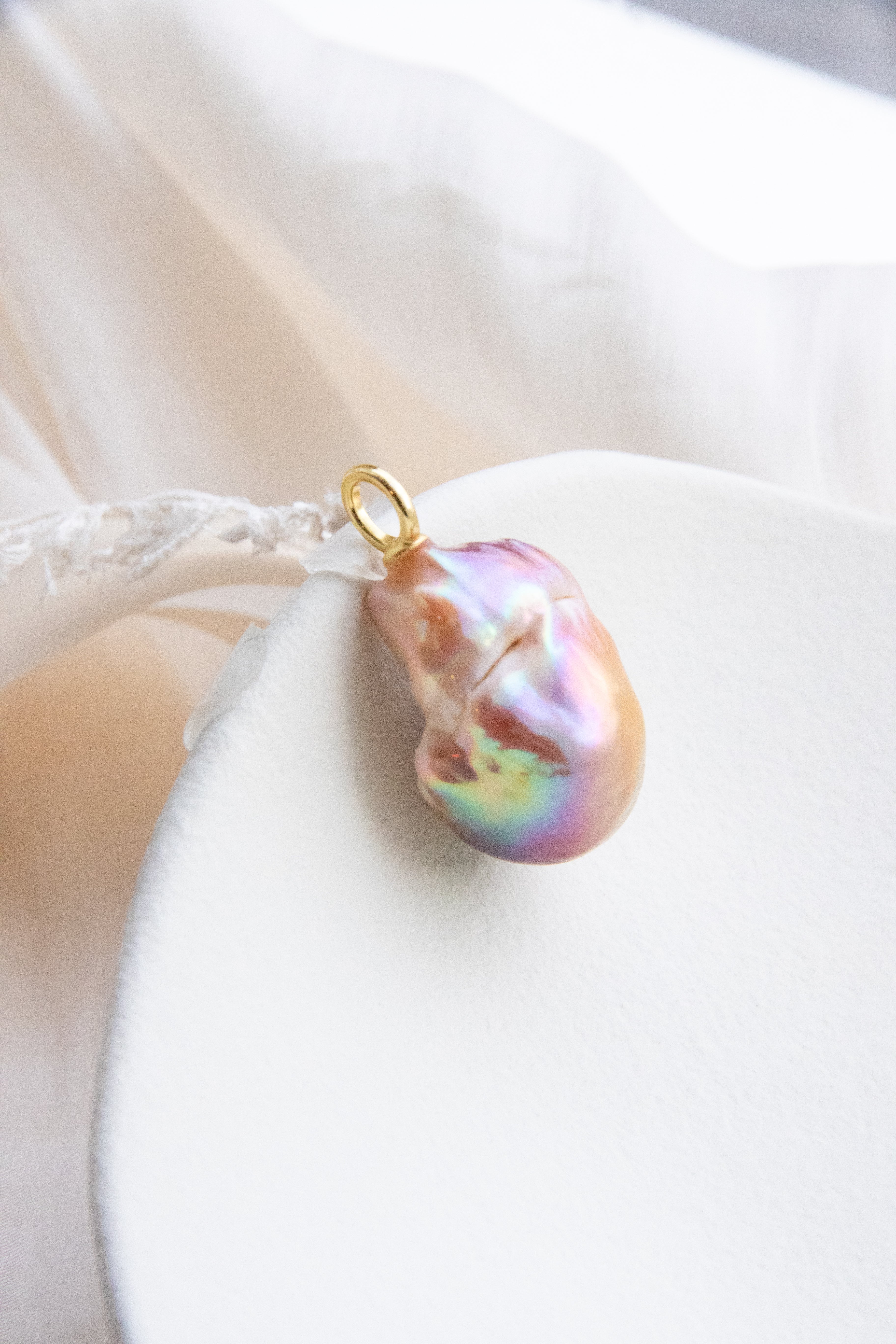 Oversized Baroque Pearl Pendant with Gold, Purple & Aurora Green Tone