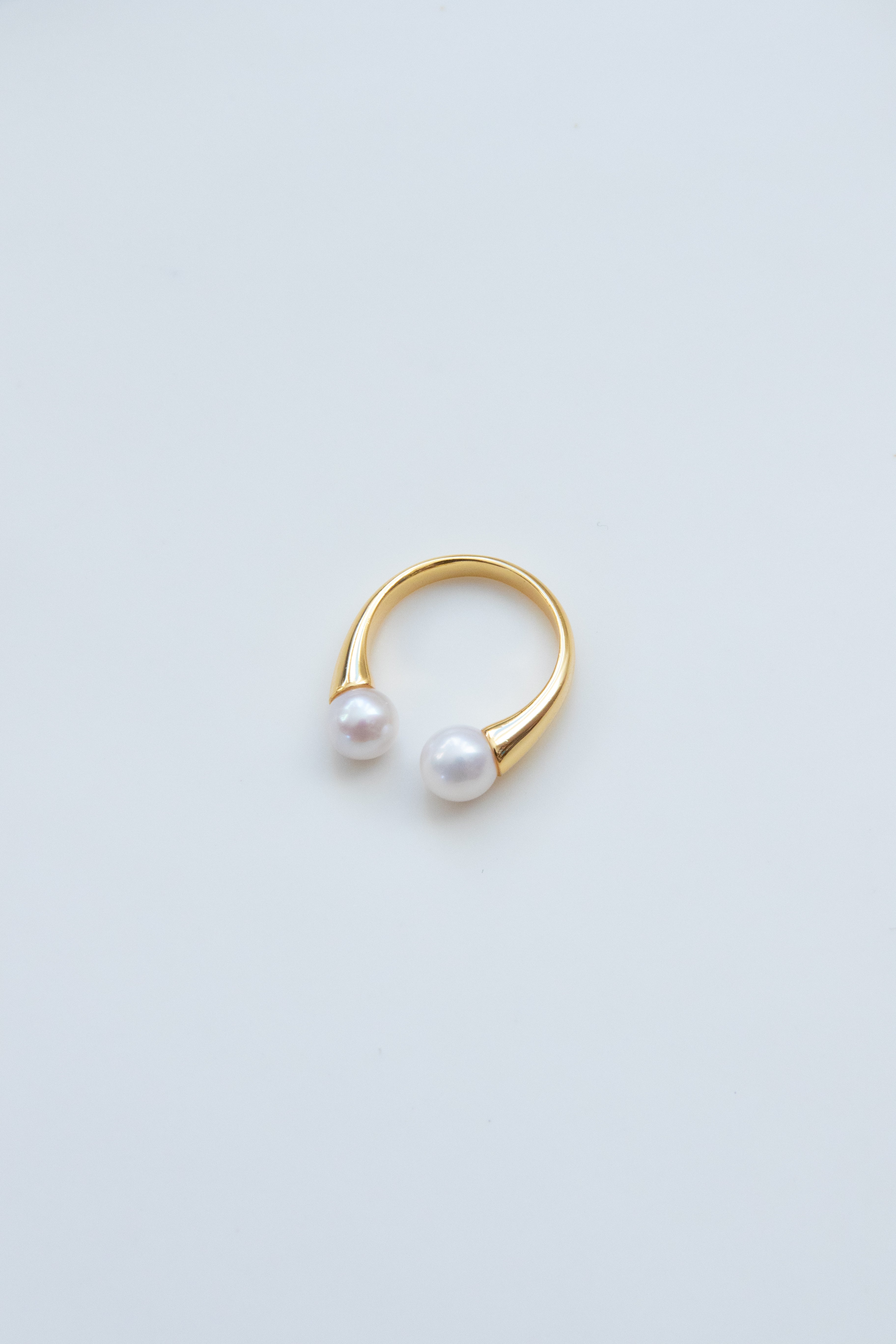 Classic Double white round pearl ring- thick gold plated silver ring.