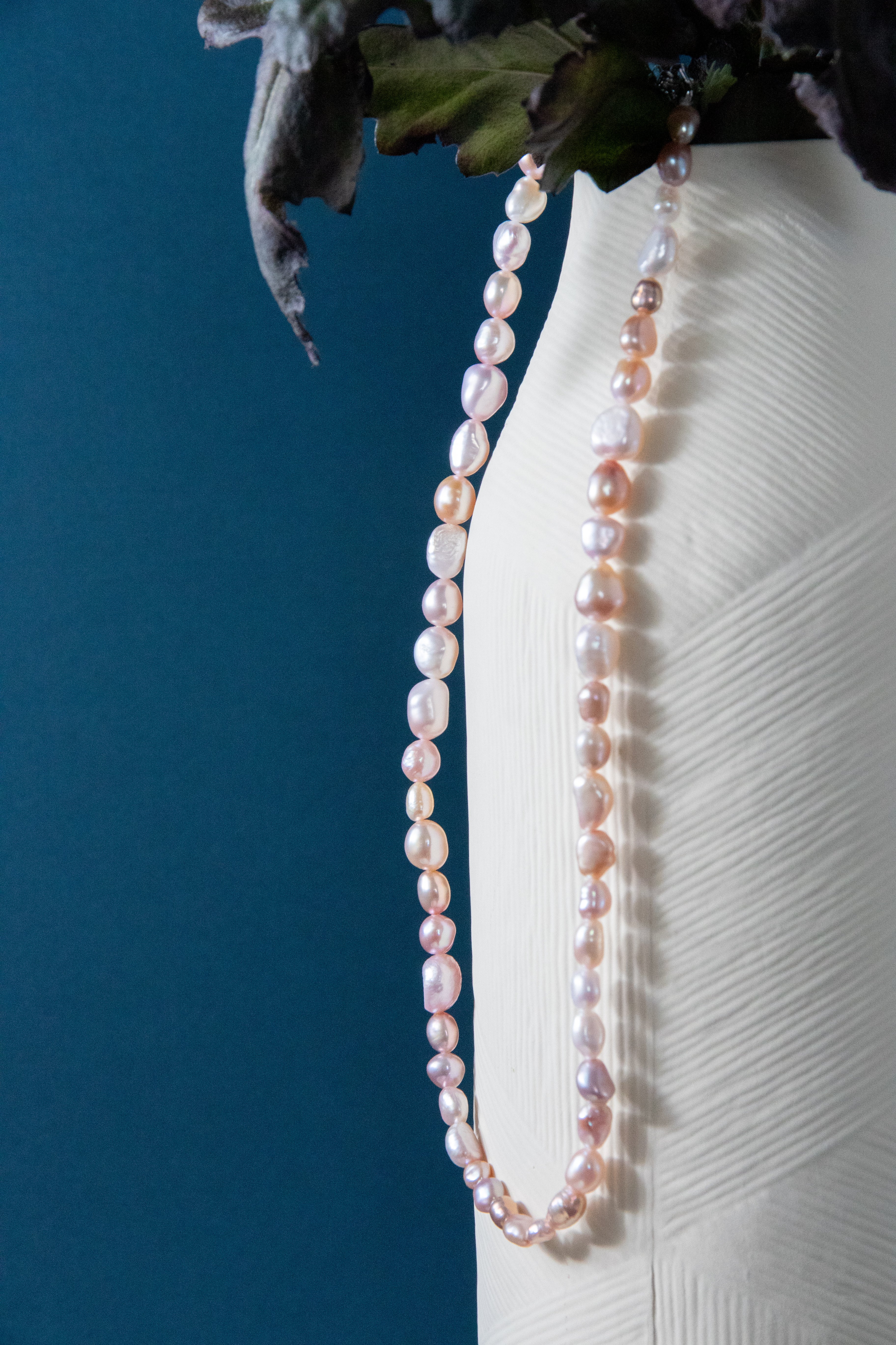 "Pink river stone"-rose color natural freshwater seedless pearl necklace