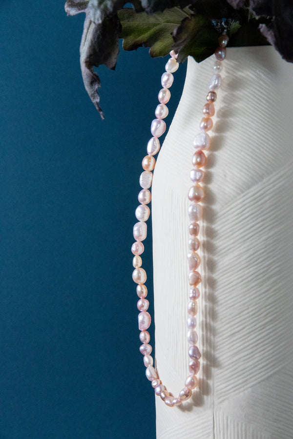 "Pink river stone"-rose color natural freshwater seedless pearl necklace