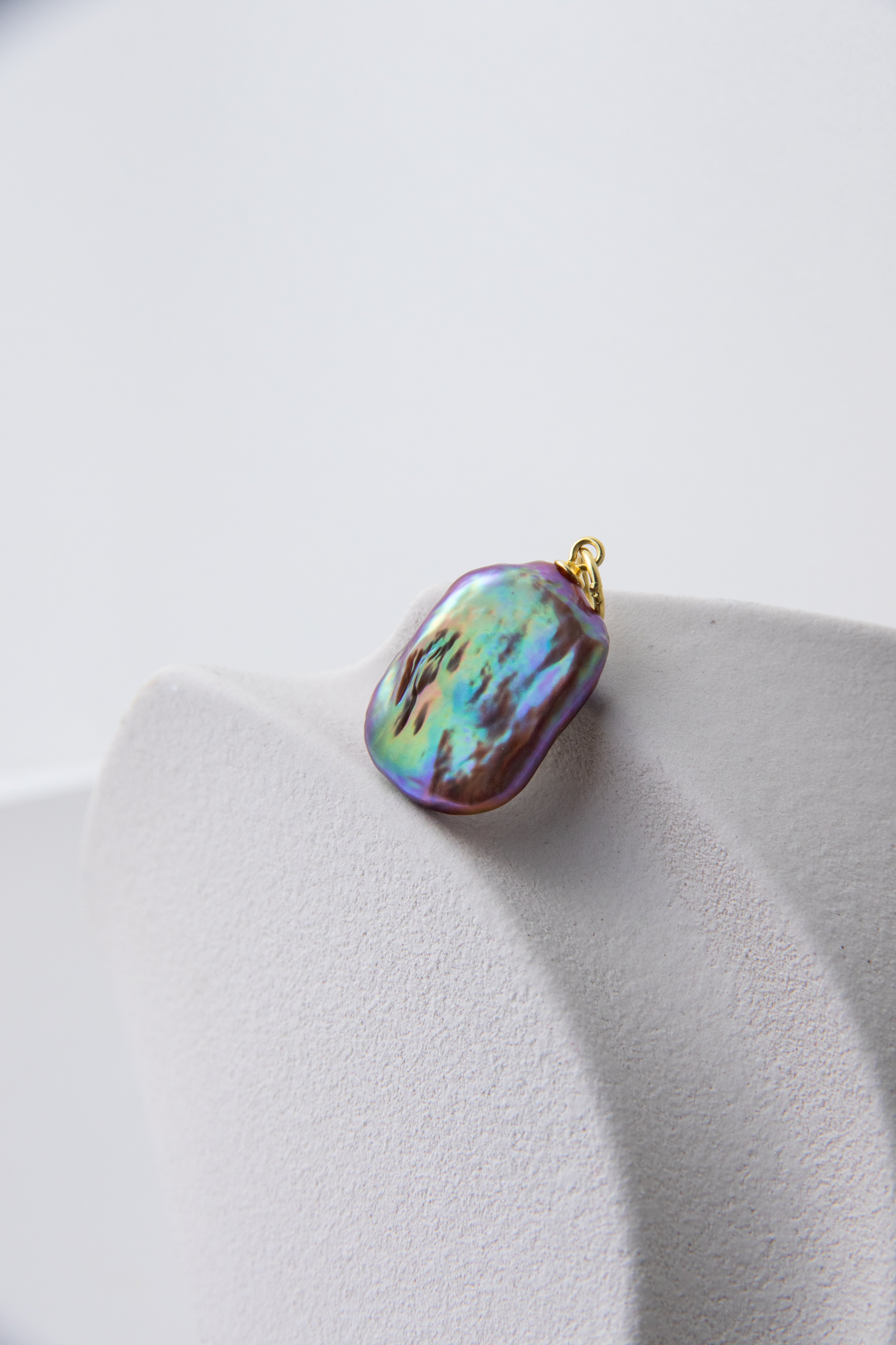 Deep aurora shield-natural square freshwater pearl in aurora colors