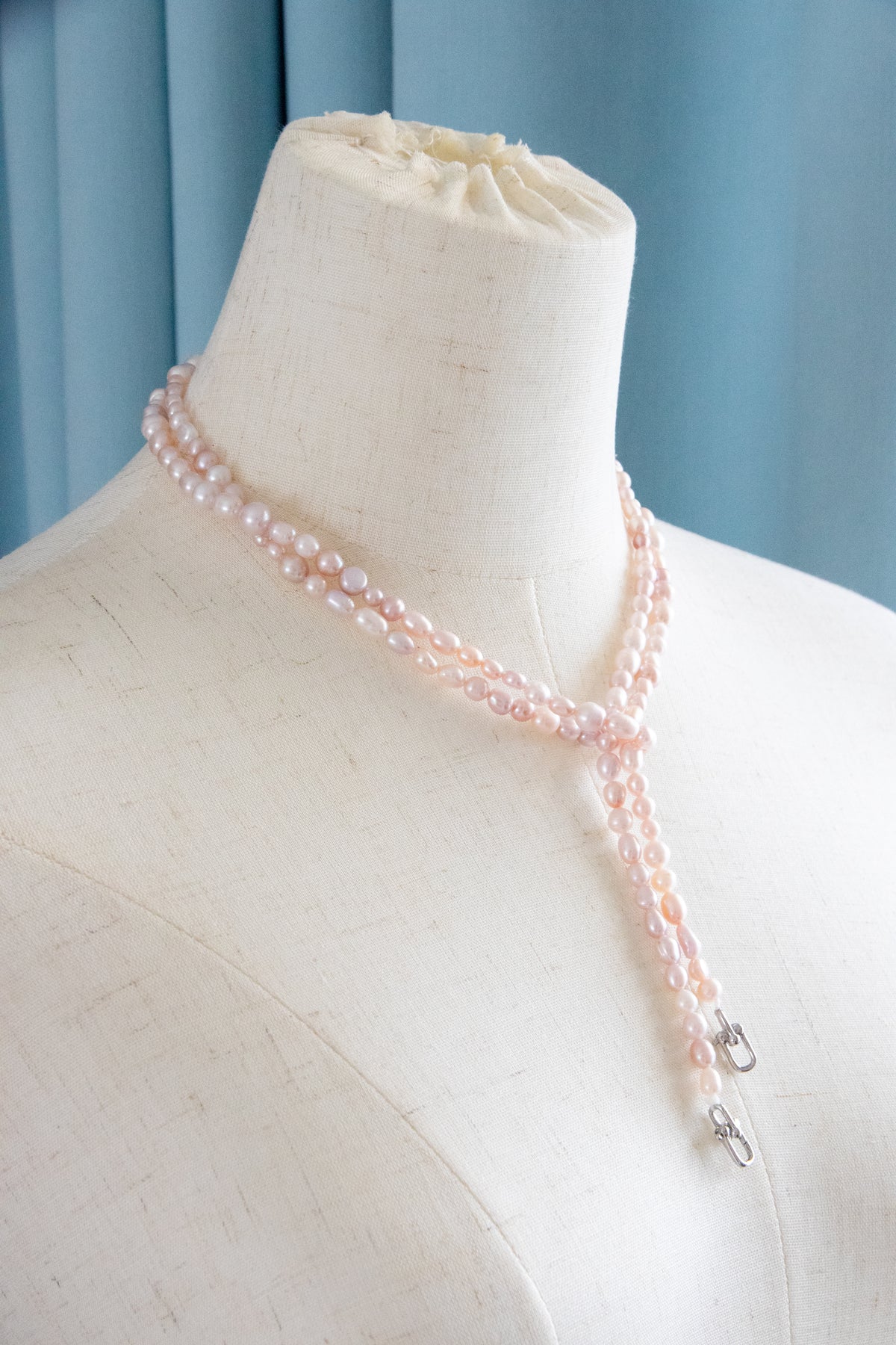 Spring is coming-long natural freshwater pink and white pearls necklace set